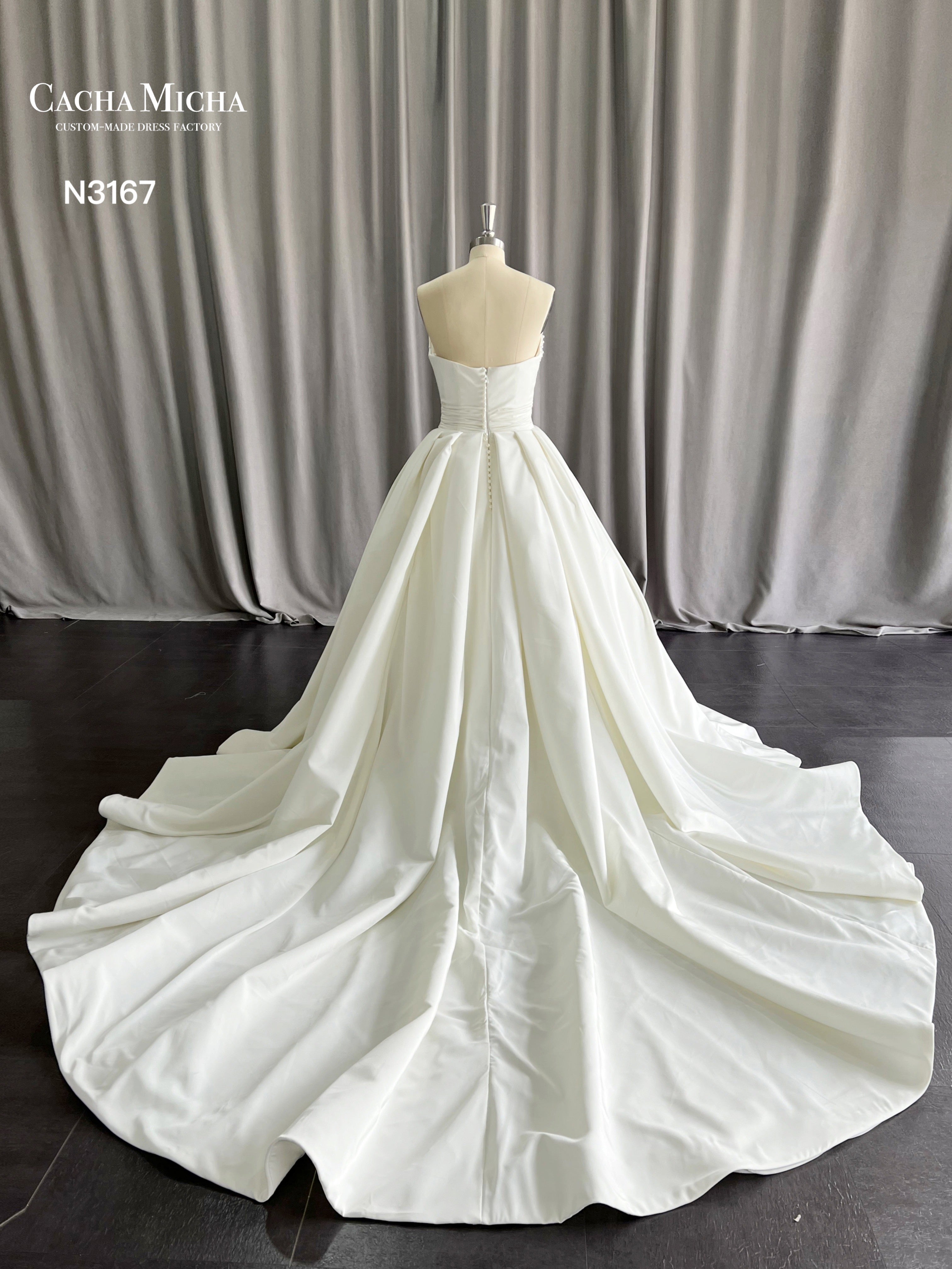 Pearl Beaded Top Ball Gown Wedding Dress N3167