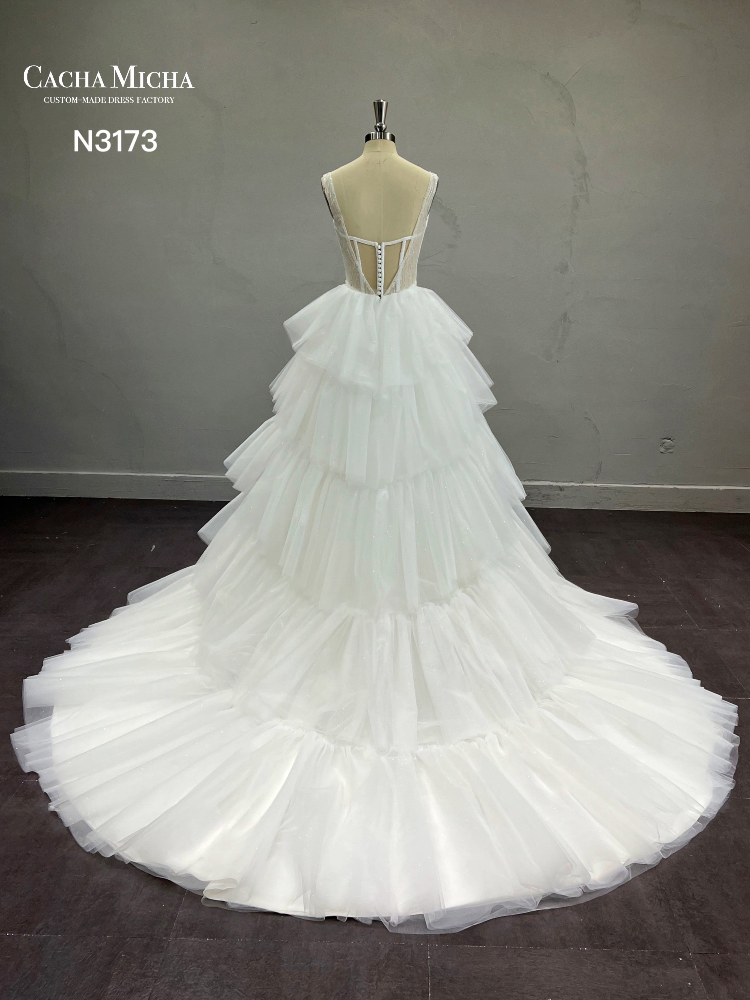 Beautiful Layered Cake Skirt Wedding Dress N3173