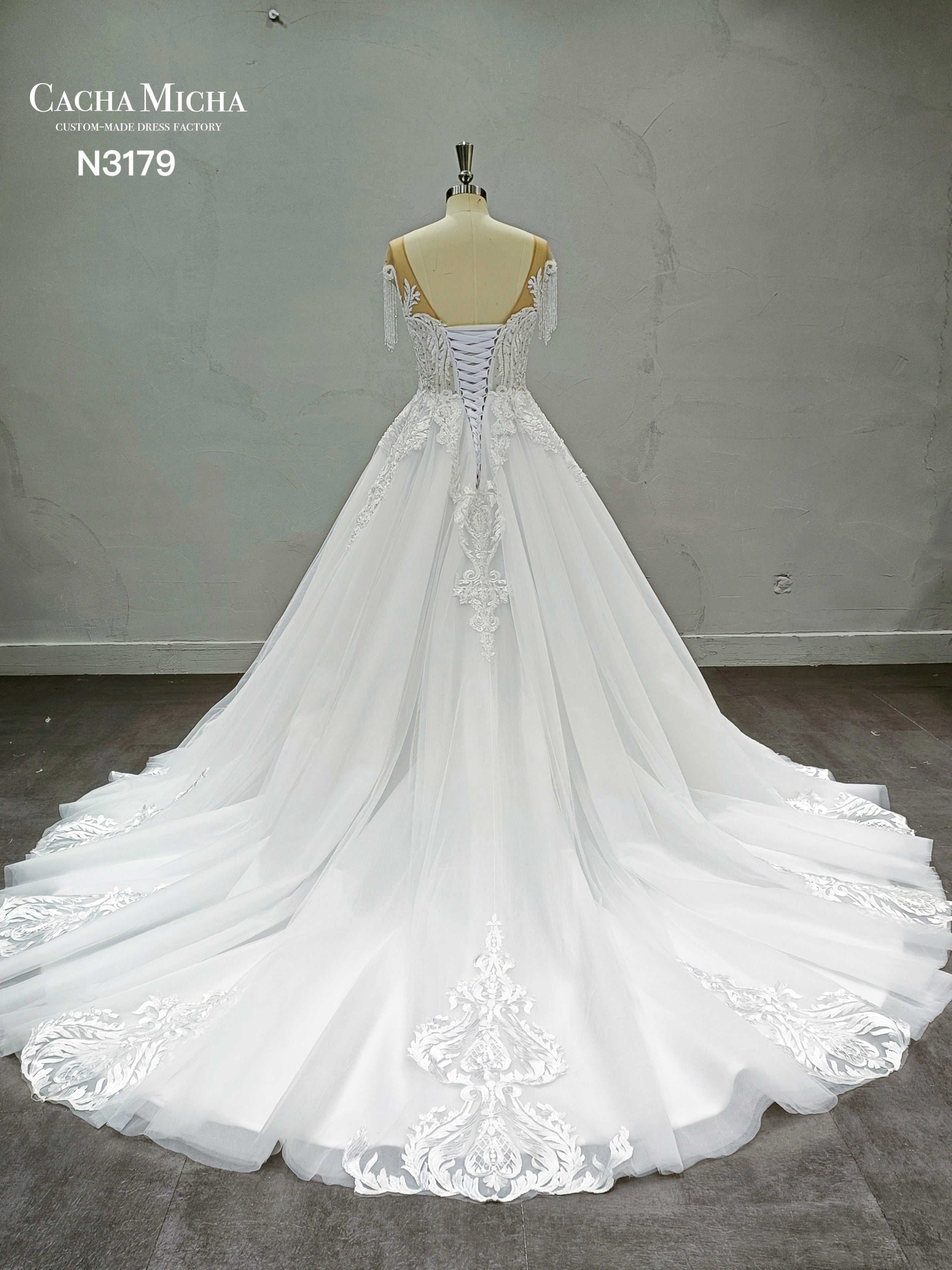 Heavy Beaded Bodice Ball Gown Wedding Dress N3179