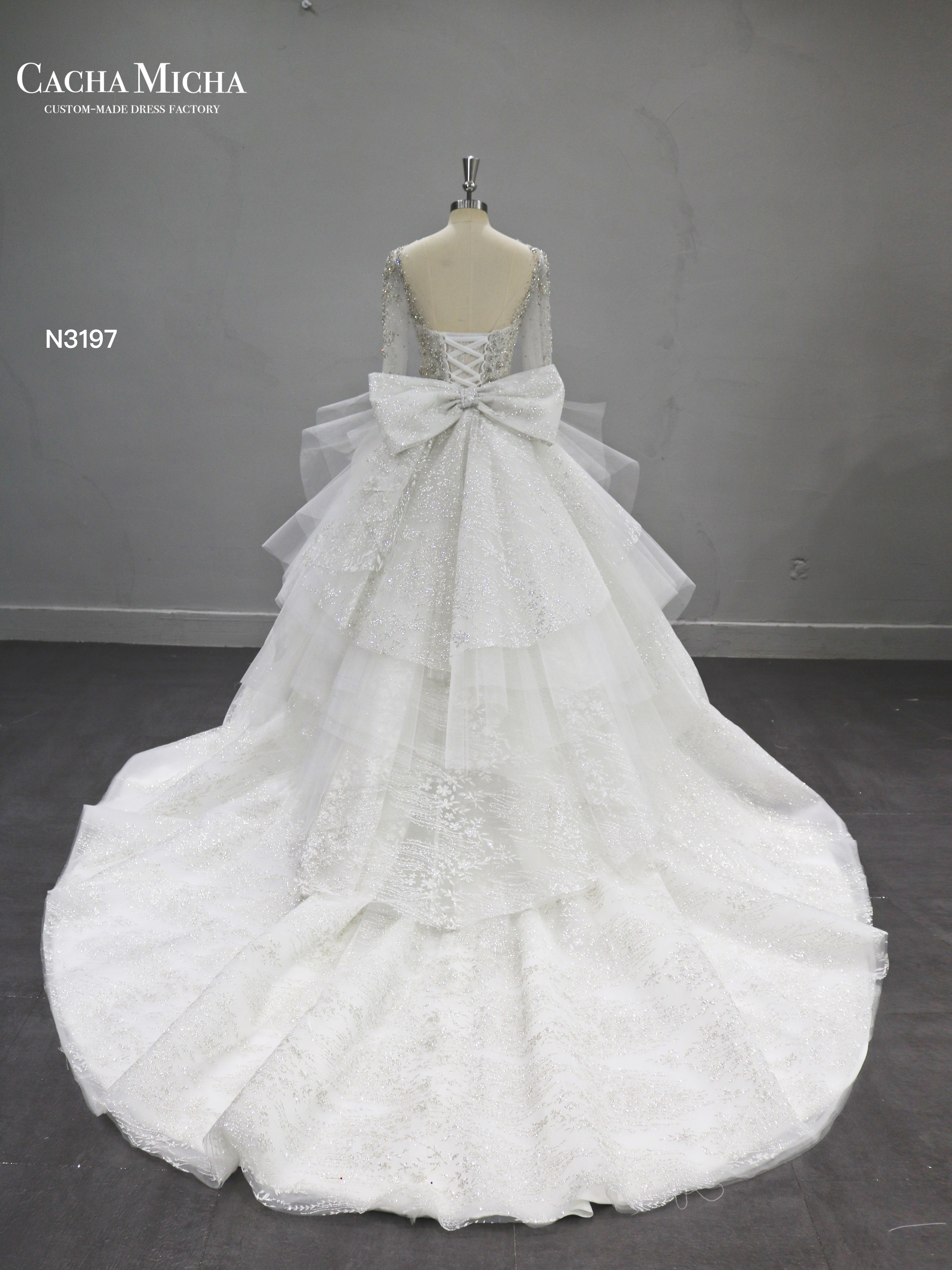Silver Hand Beaded Shinny Glitter Wedding Dress N3197