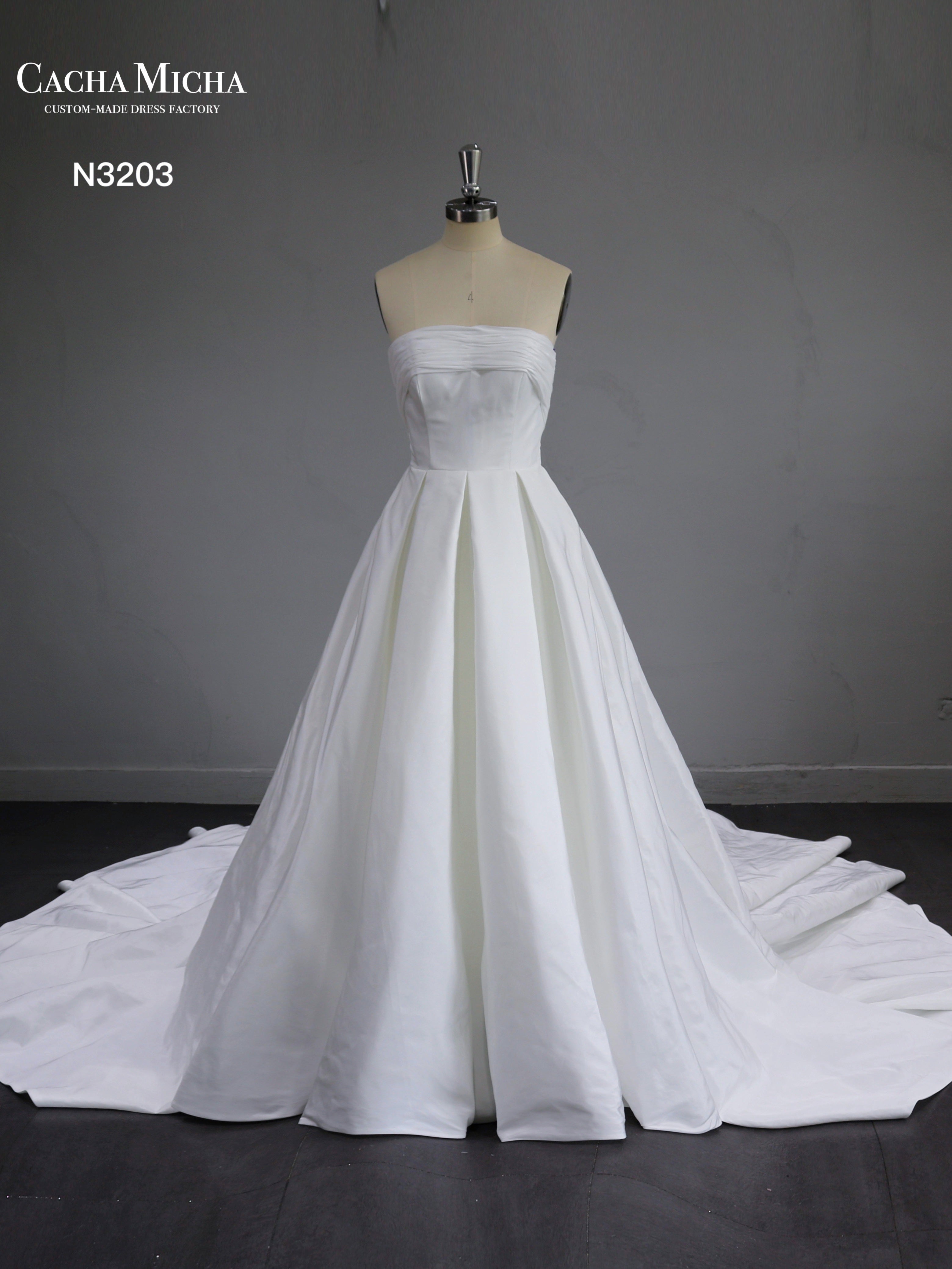 Strapless Long Train Taffeta Wedding Dress N3203