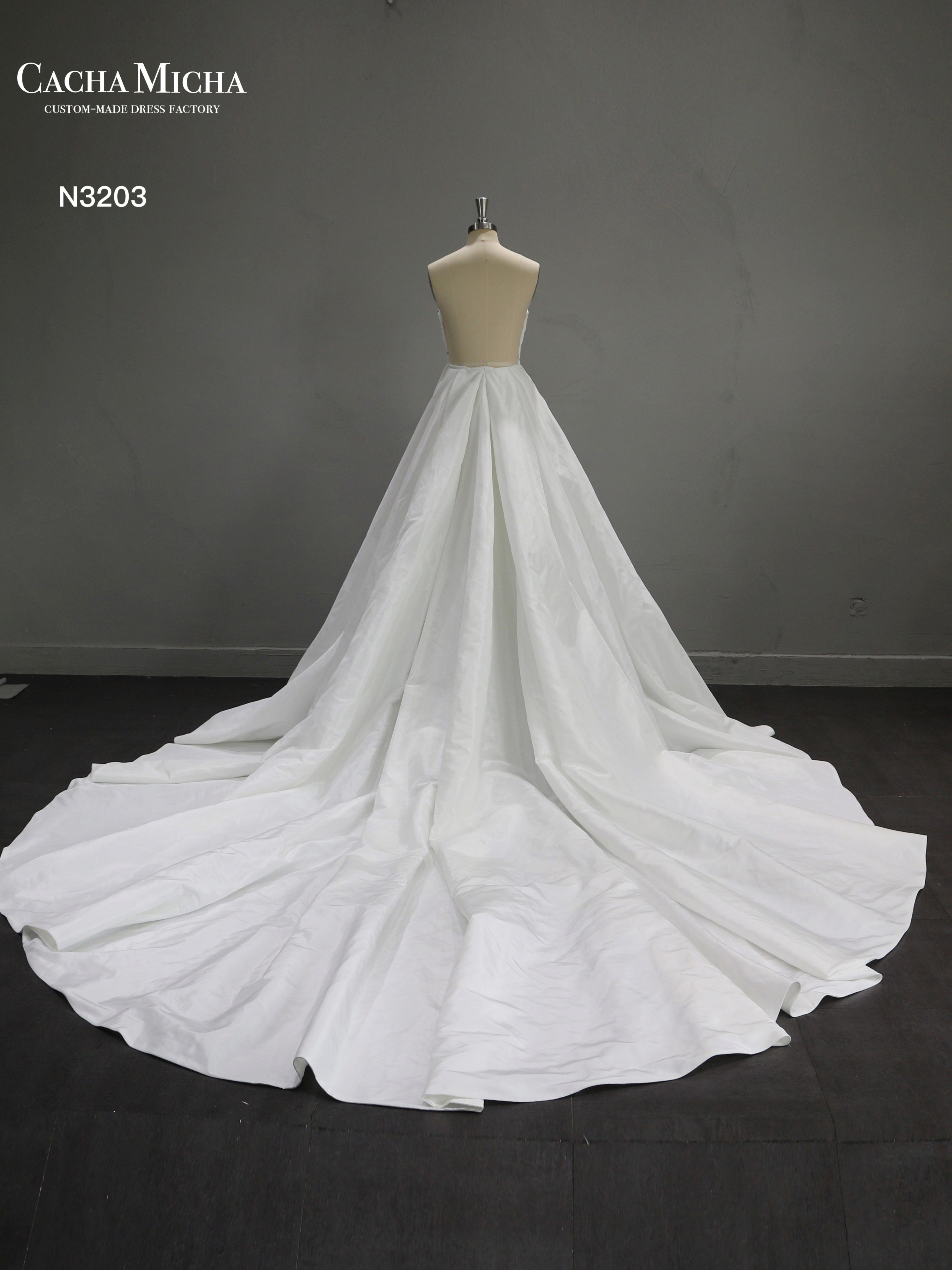 Strapless Long Train Taffeta Wedding Dress N3203