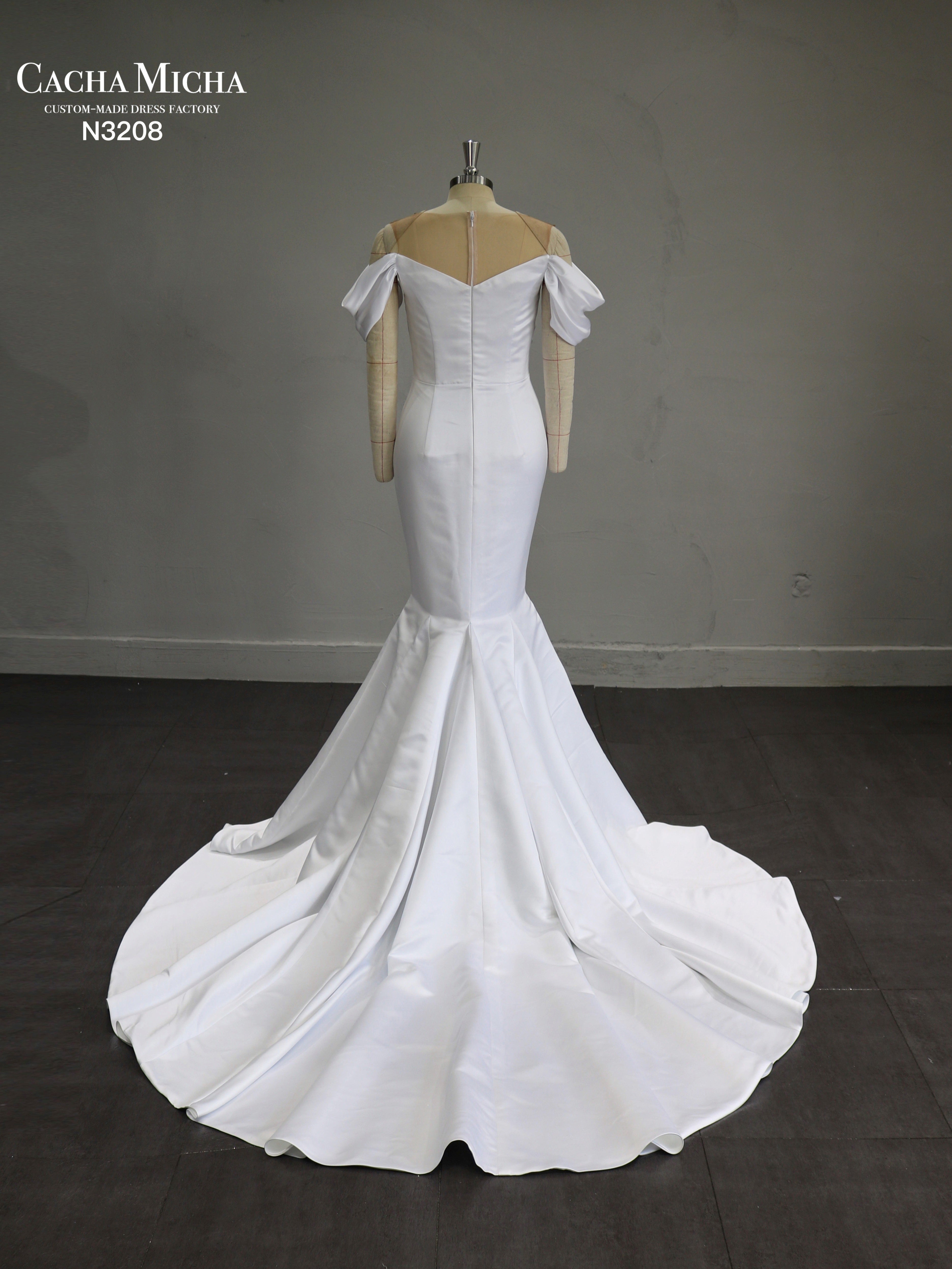 Stunning Beaded Pleated Mermaid Satin Wedding Dress N3208