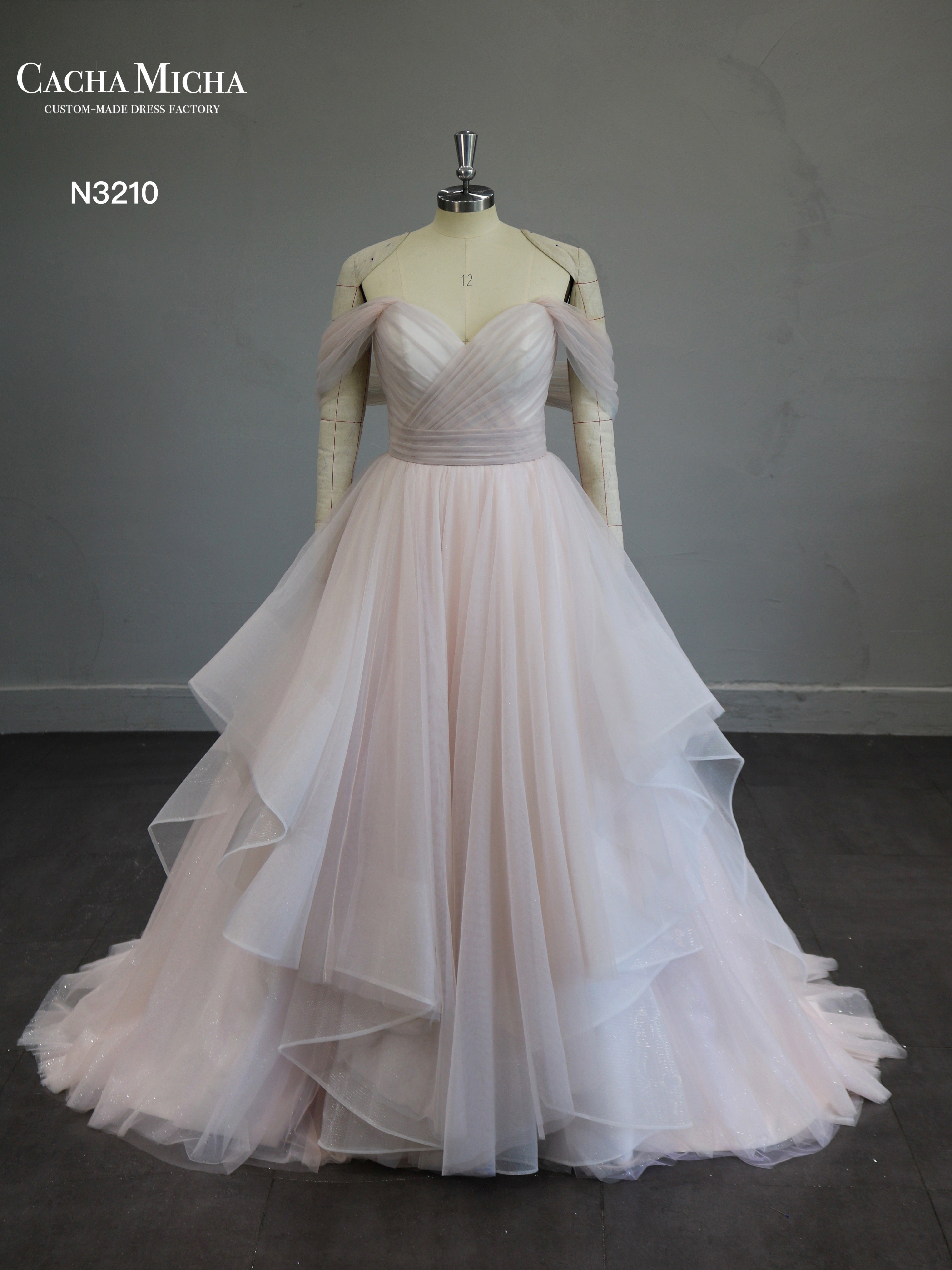 Off Shoulder Ruched Bodice Multi-color Wedding Dress N3210