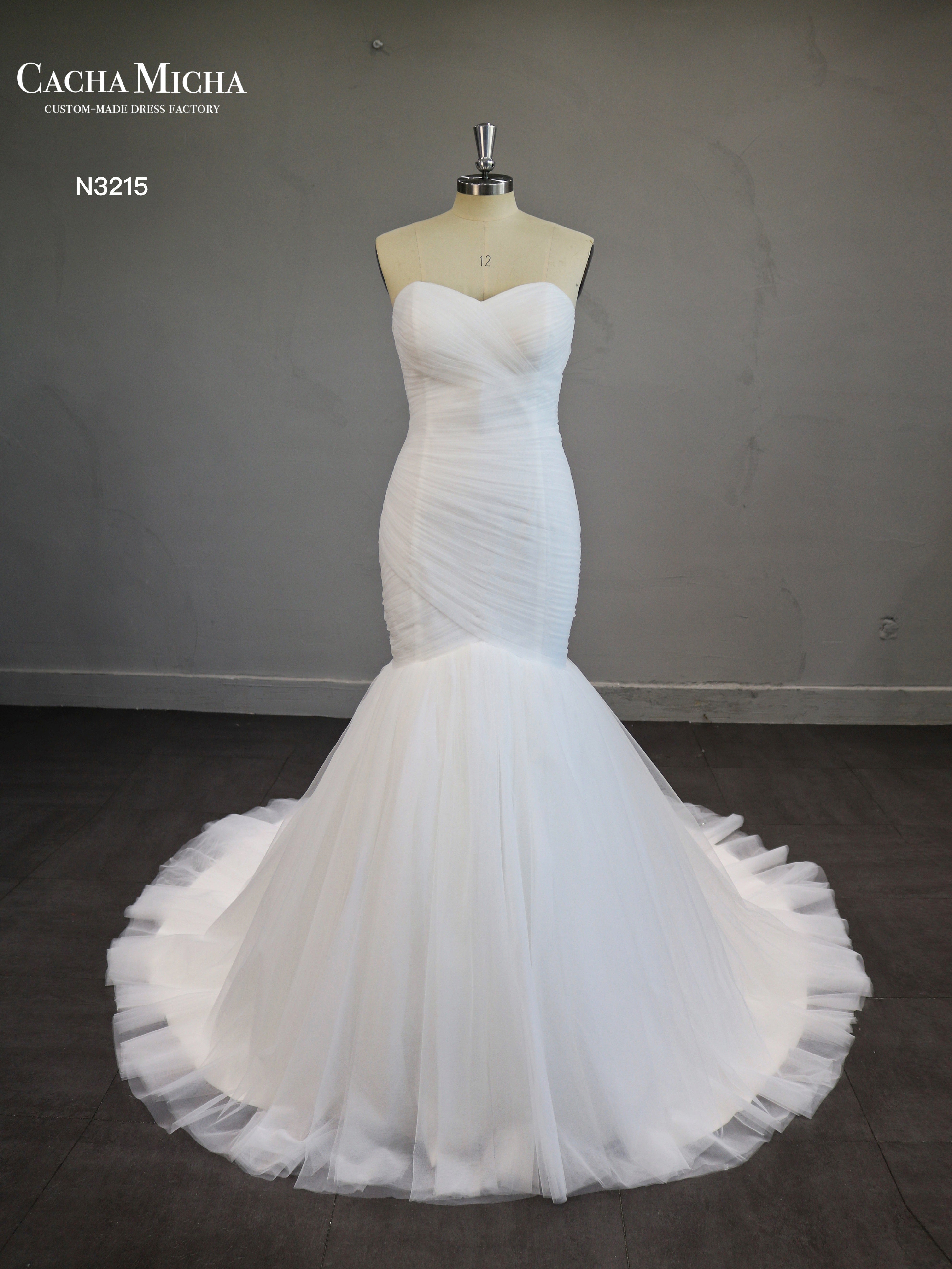 Classic Pleated Bodice Mermaid Wedding Dress N3215
