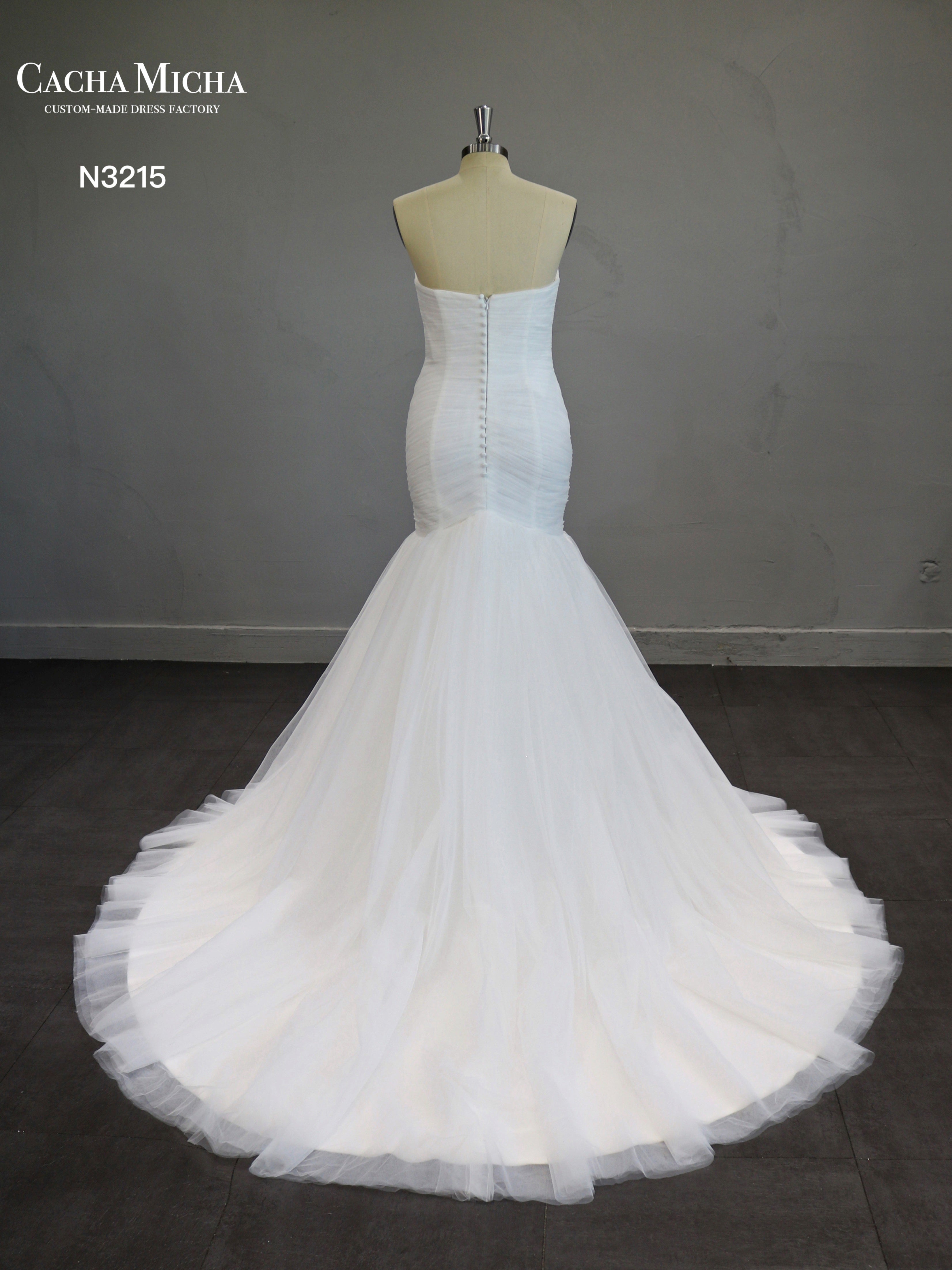 Classic Pleated Bodice Mermaid Wedding Dress N3215