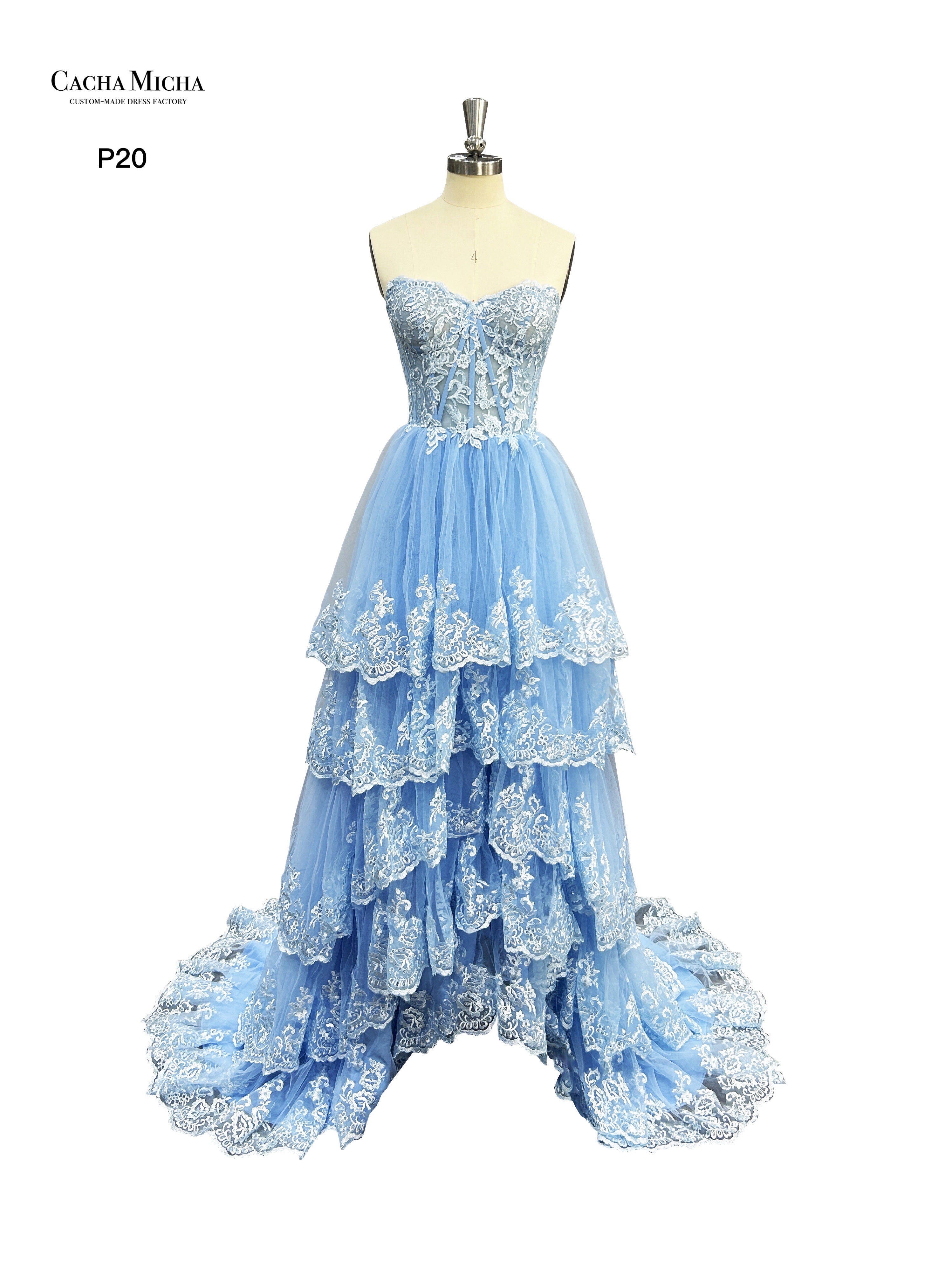 Tiered Lace Skirt Short Front And Long Back Prom Dress P20