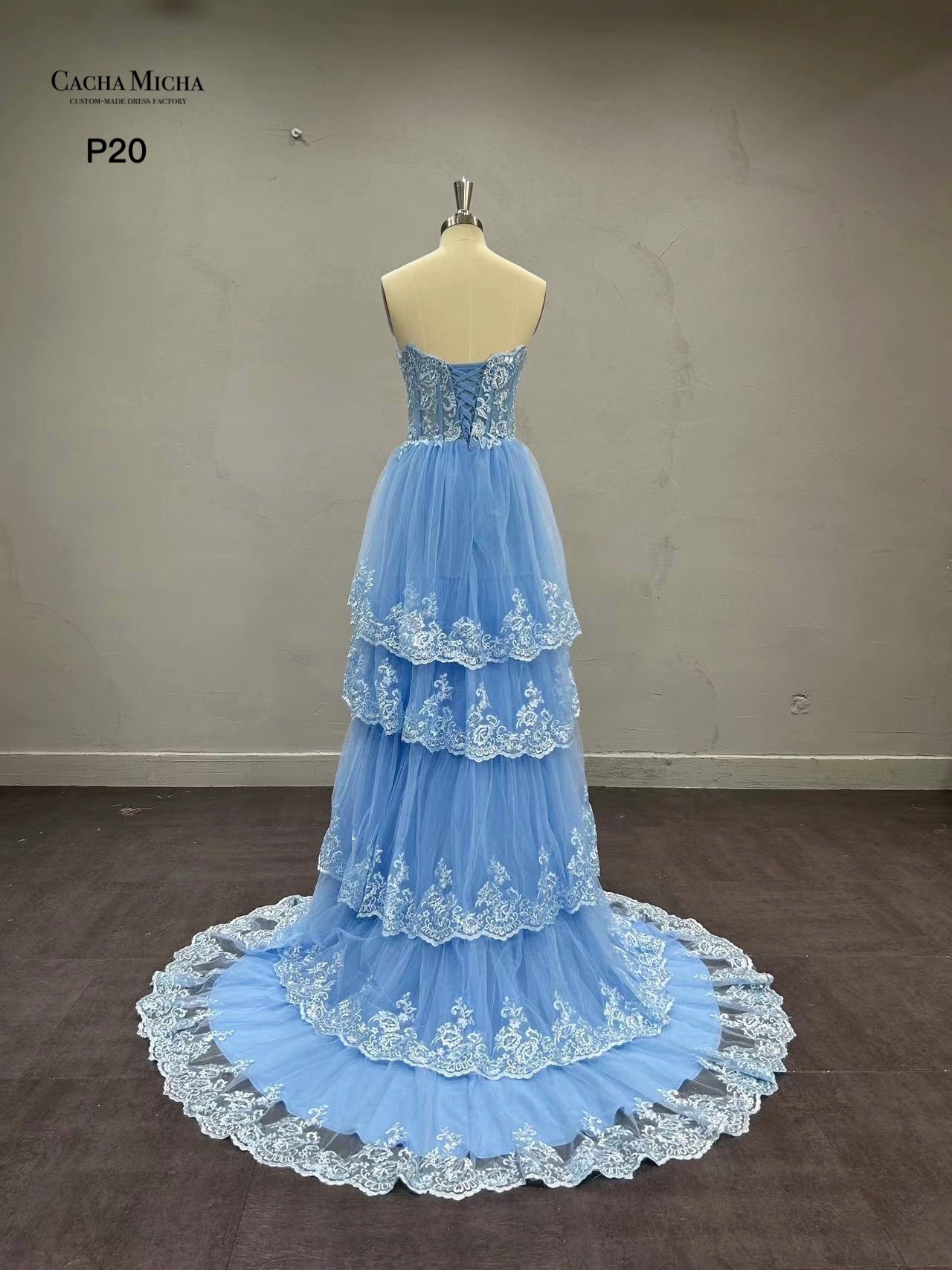 Tiered Lace Skirt Short Front And Long Back Prom Dress P20