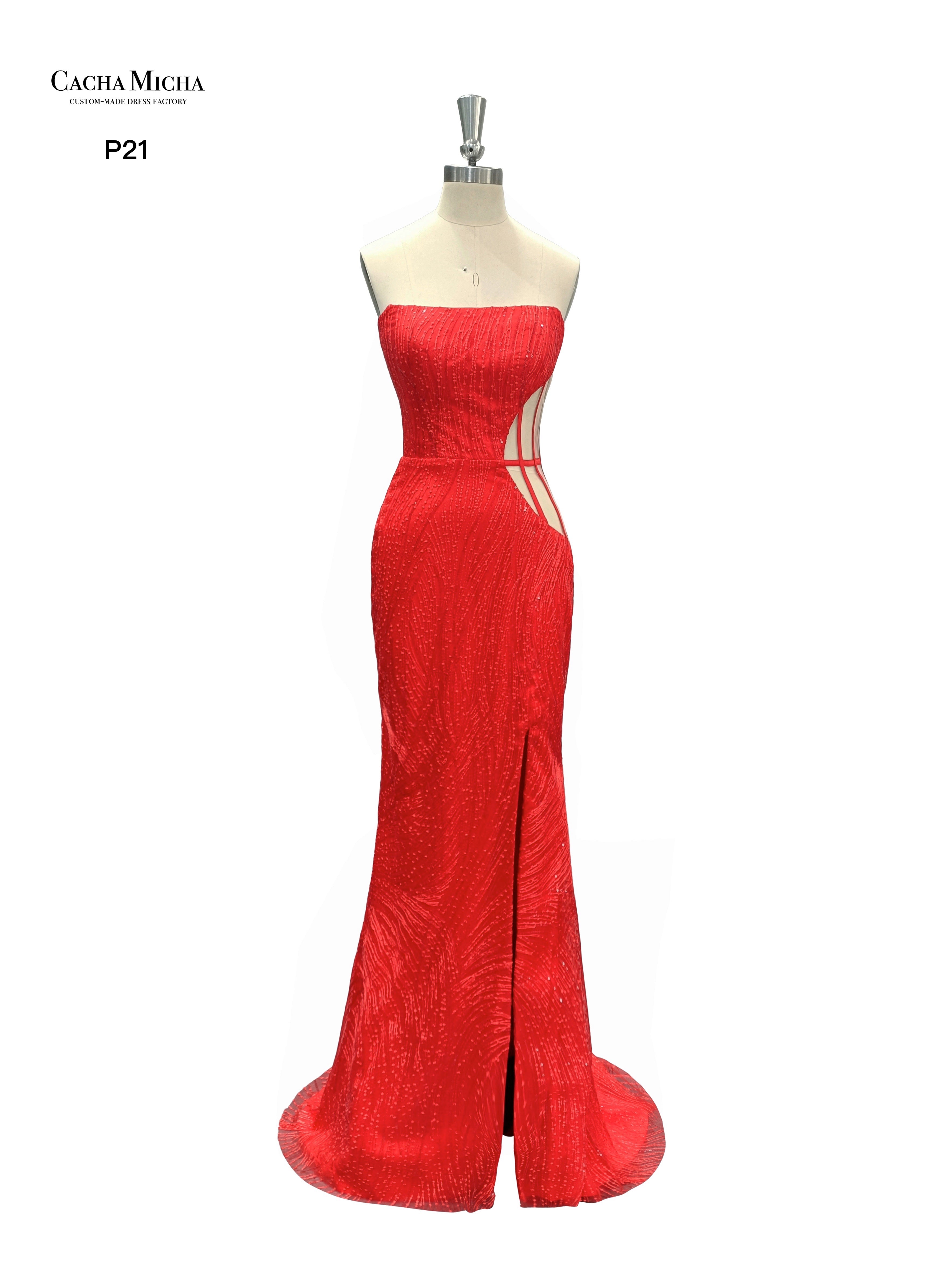 Sexy See Through Side Red Mermaid Prom Dress P21