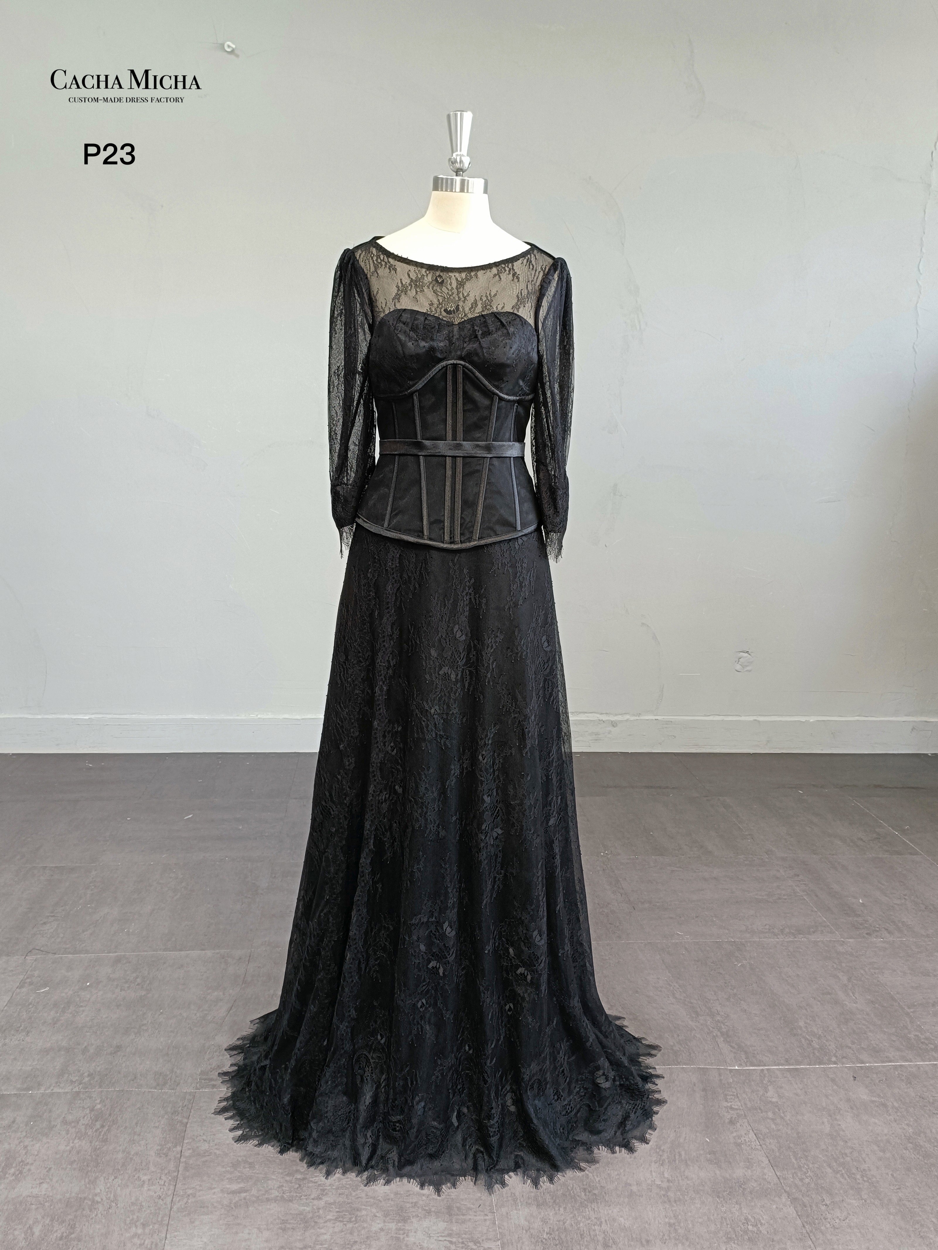 Corset Top Black Lace Evening Dress P23