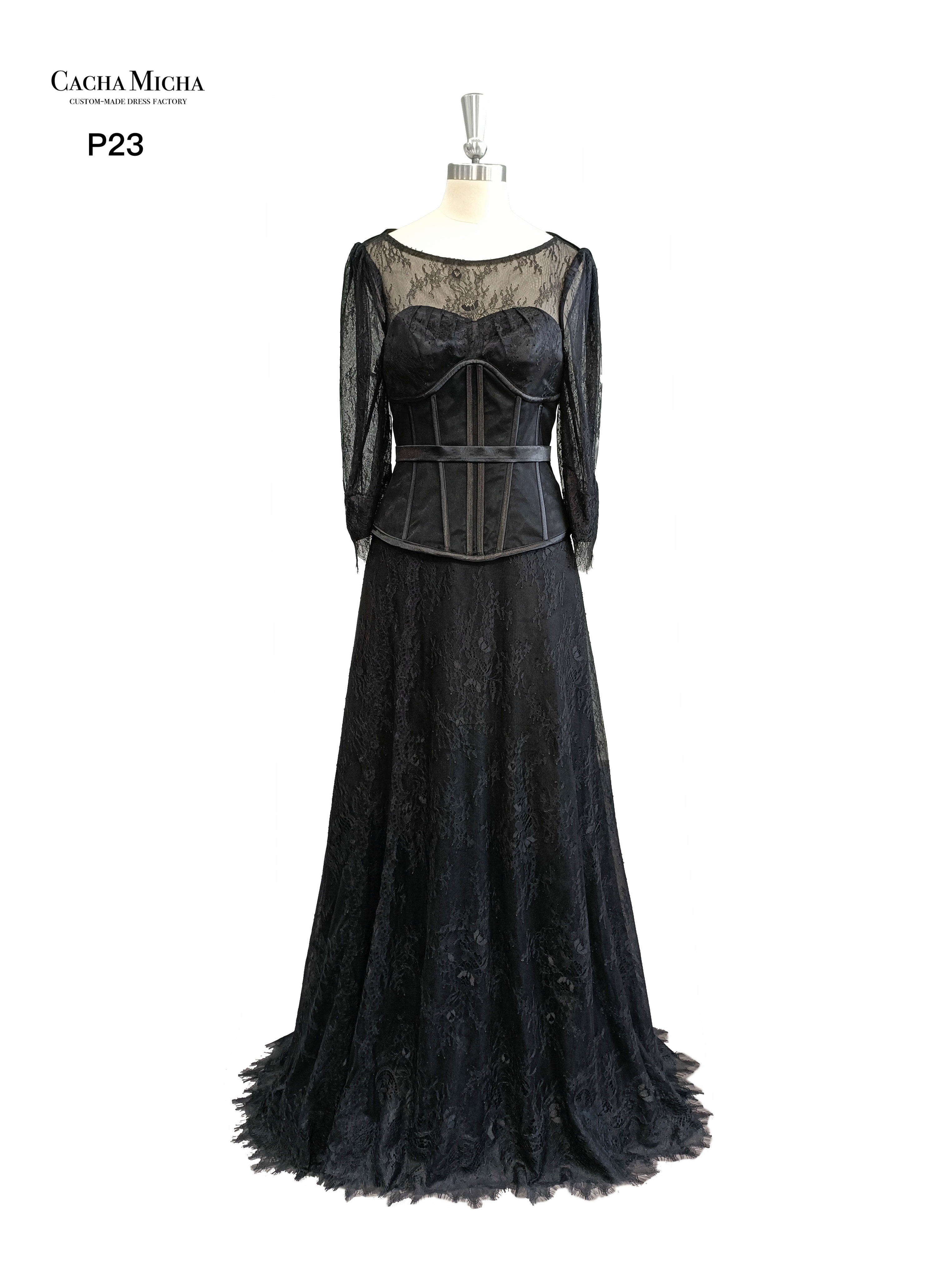 Corset Top Black Lace Evening Dress P23