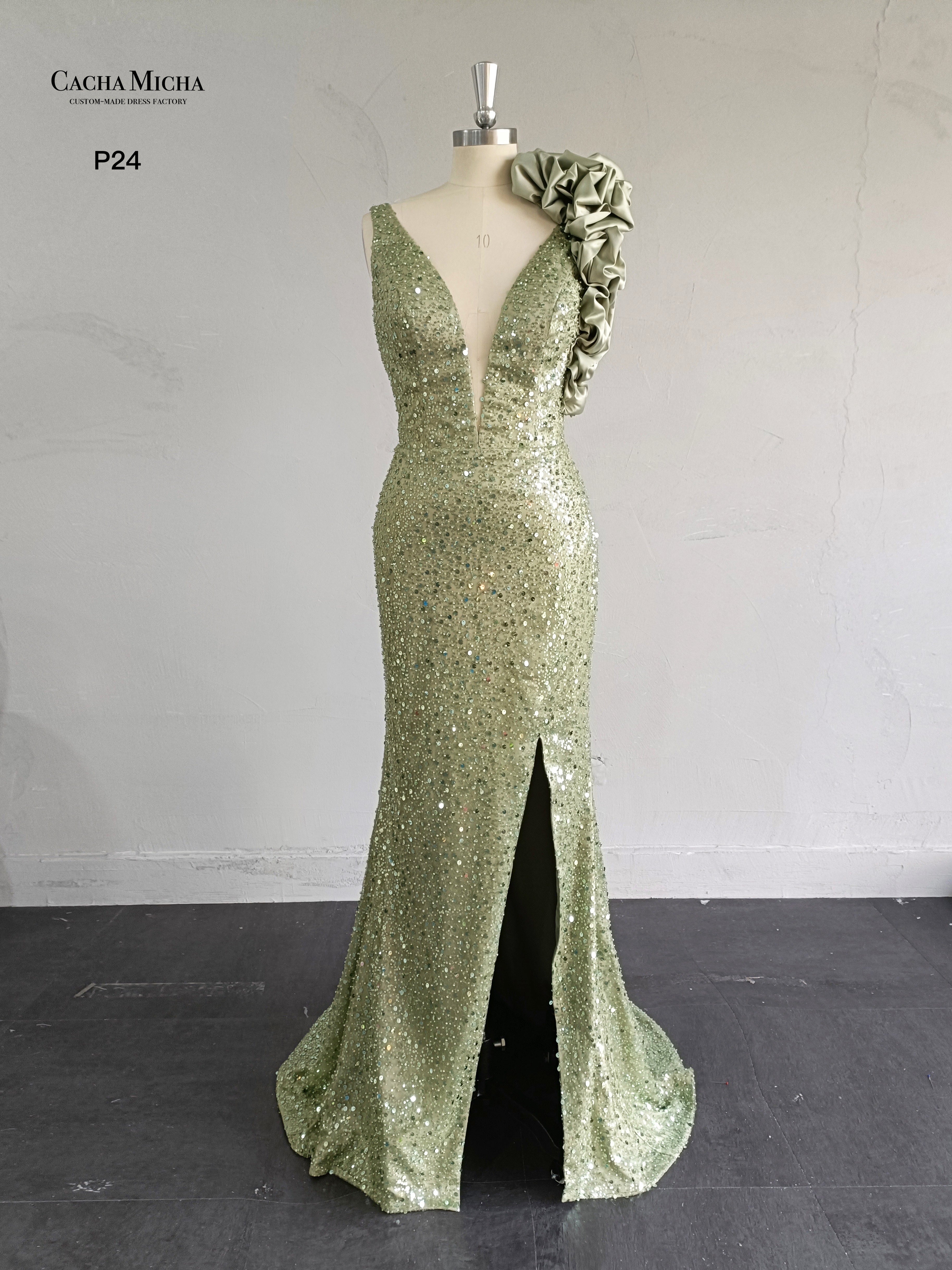 Green Beaded Mermaid Prom Dress With Detachable Skirt P24