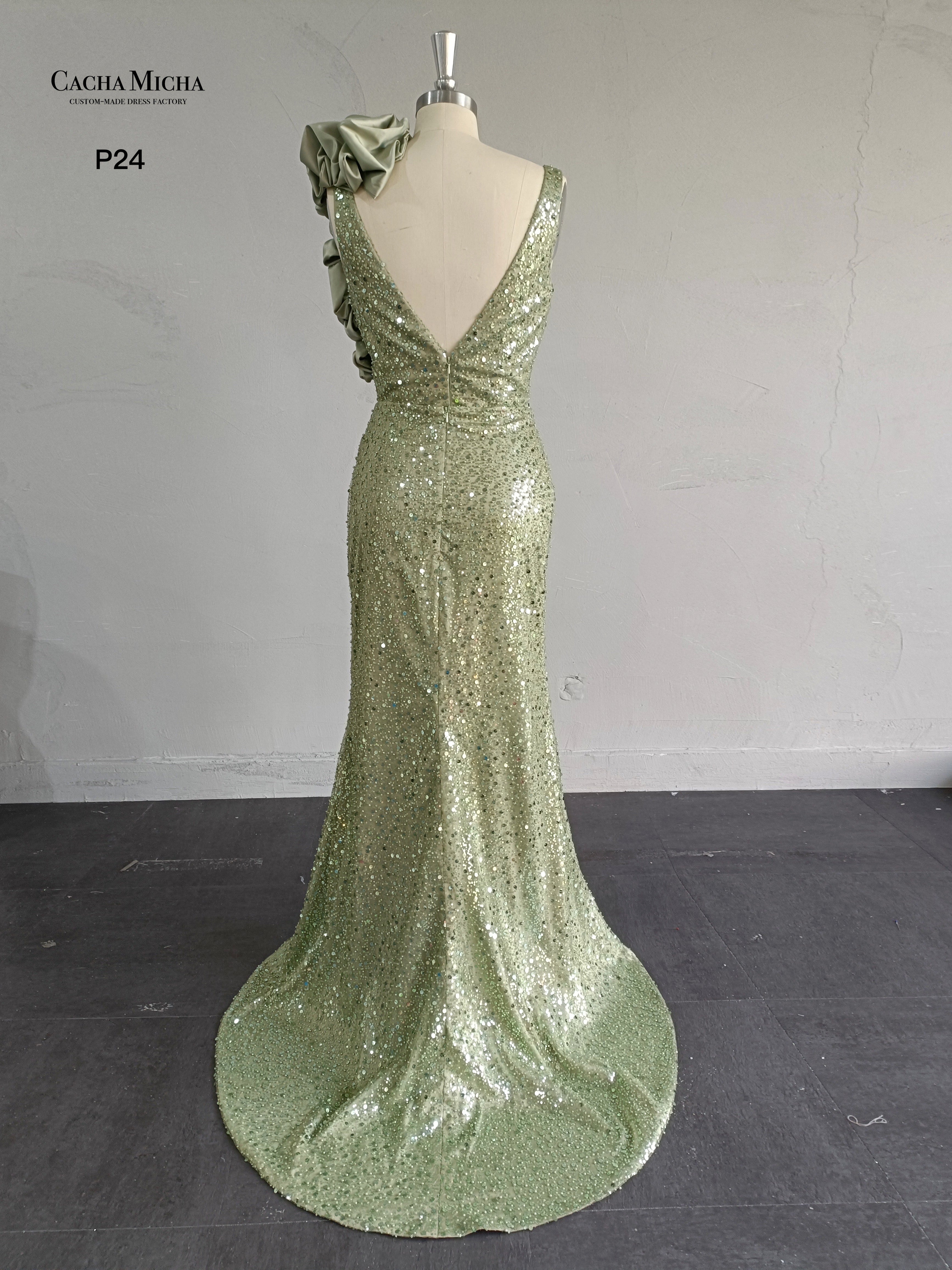 Green Beaded Mermaid Prom Dress With Detachable Skirt P24