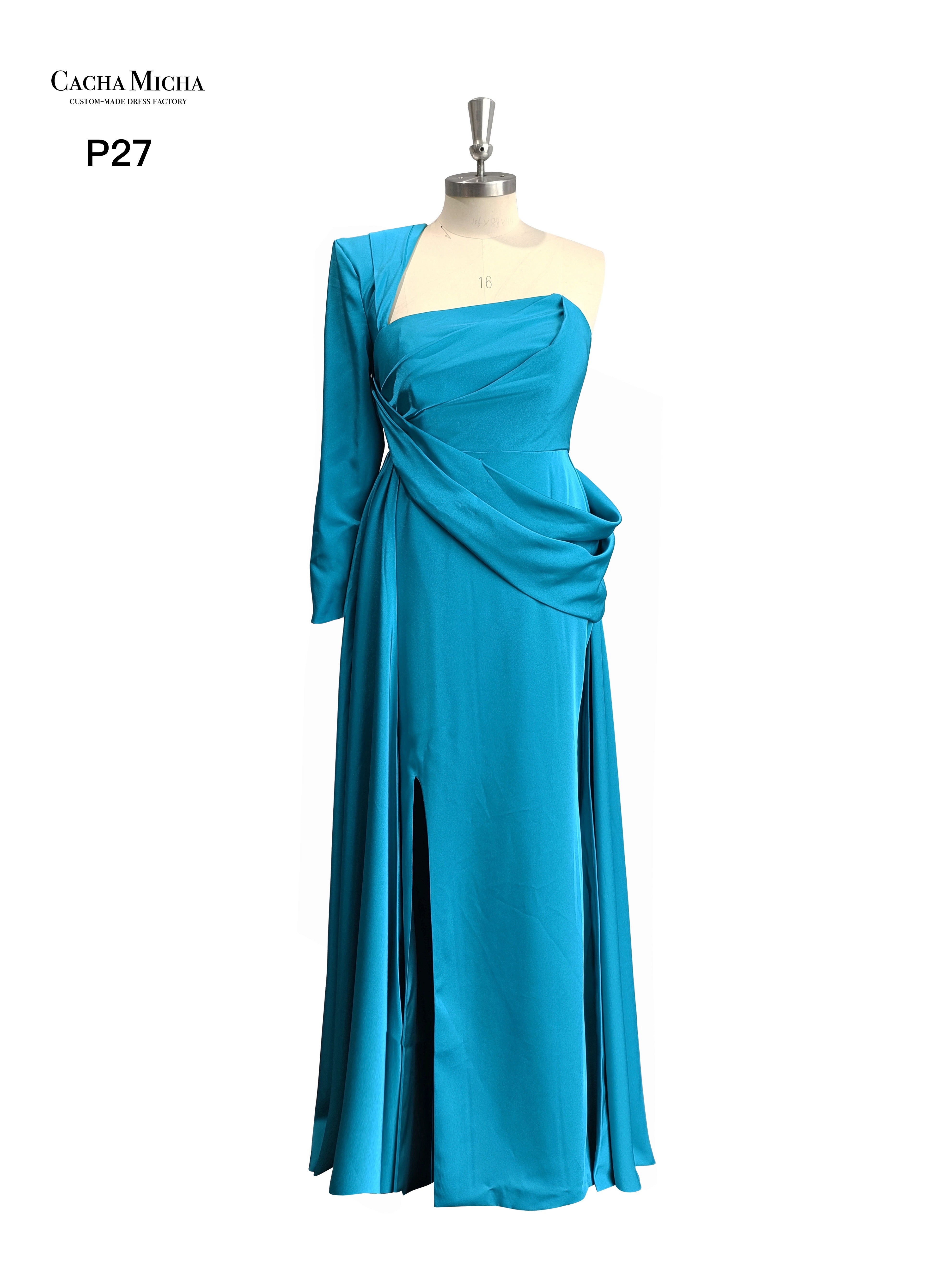 One Side Long Sleeves Blue Sleeves Evening Dress P27