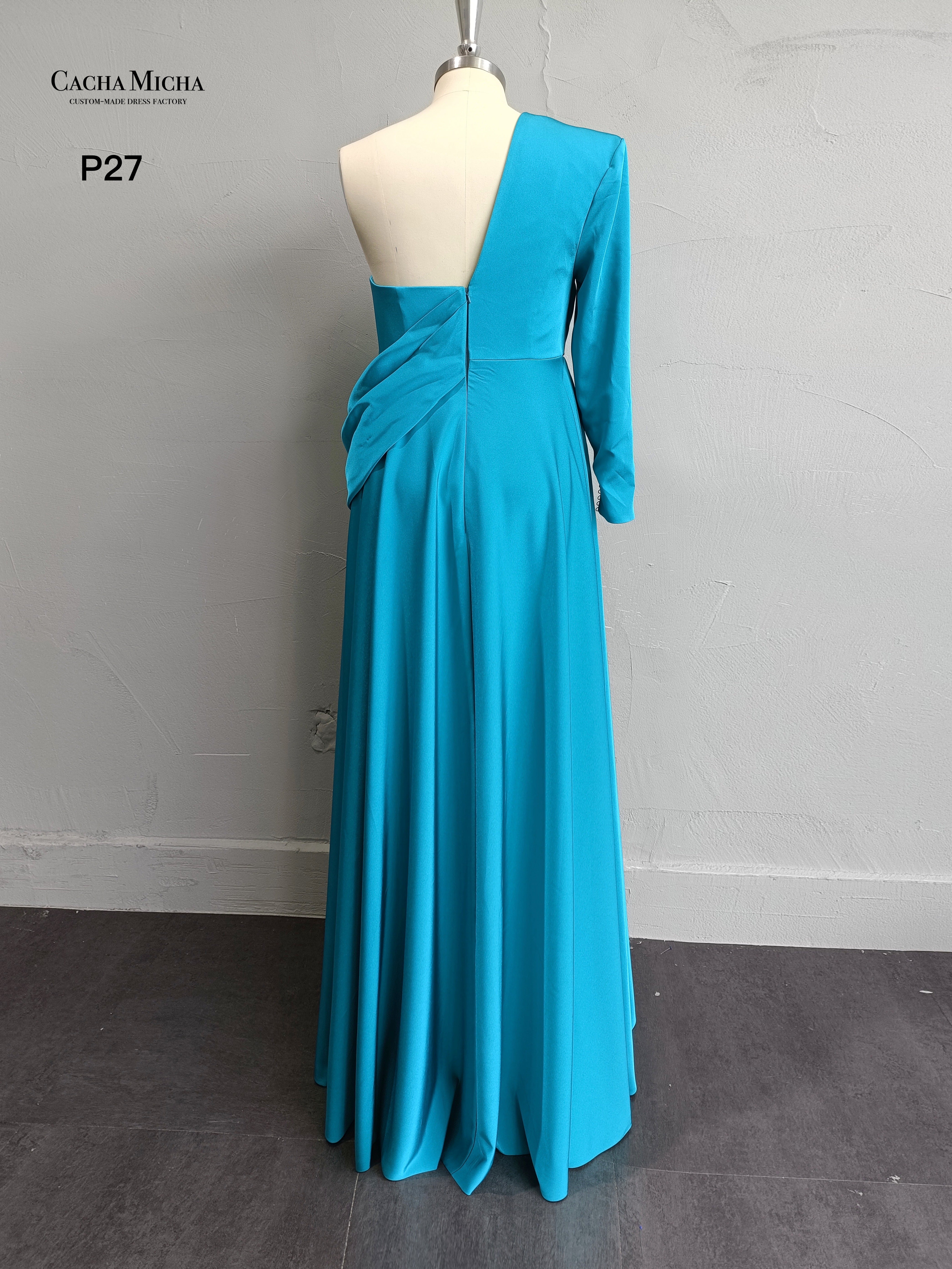 One Side Long Sleeves Blue Sleeves Evening Dress P27