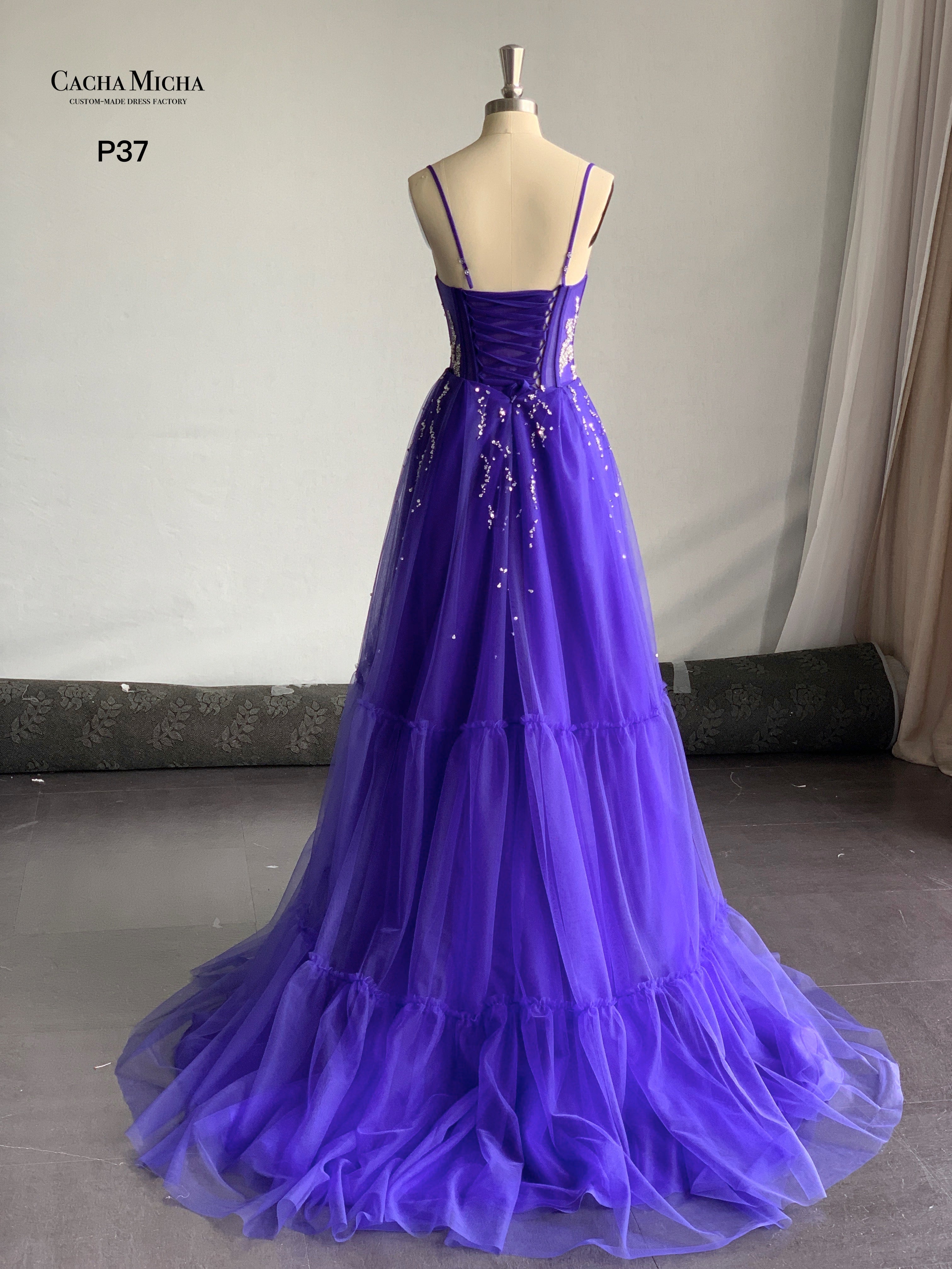 Beautiful Hand Beaded Purple Prom Dress P37