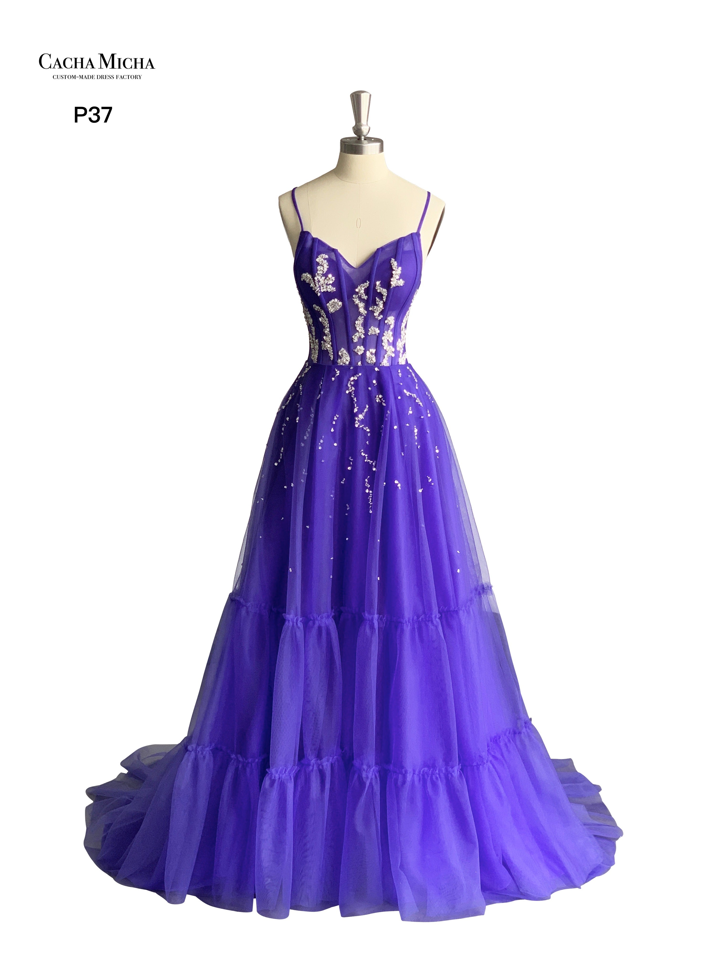 Beautiful Hand Beaded Purple Prom Dress P37