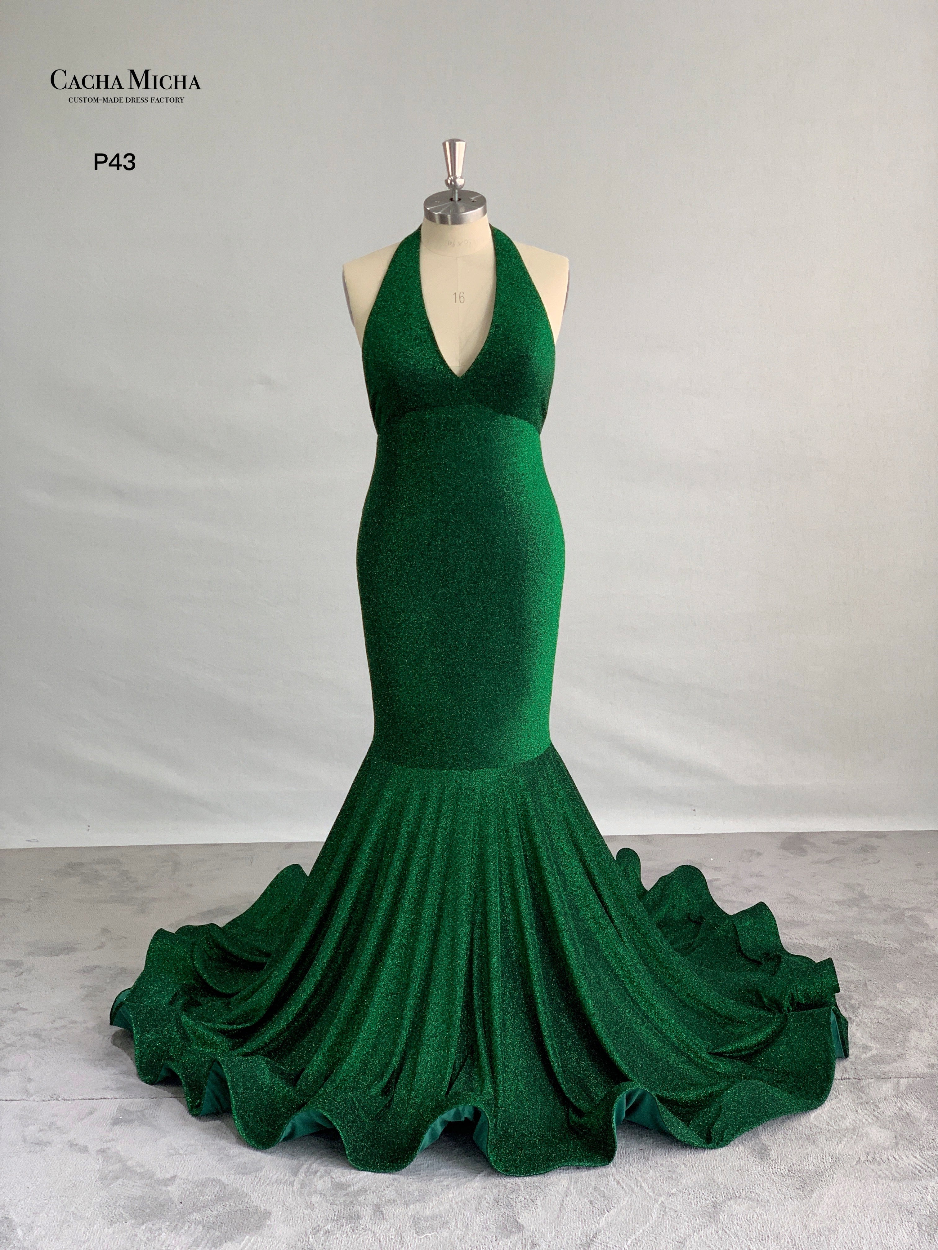 Halter Neck Backless Green Mermaid Prom Dress P43