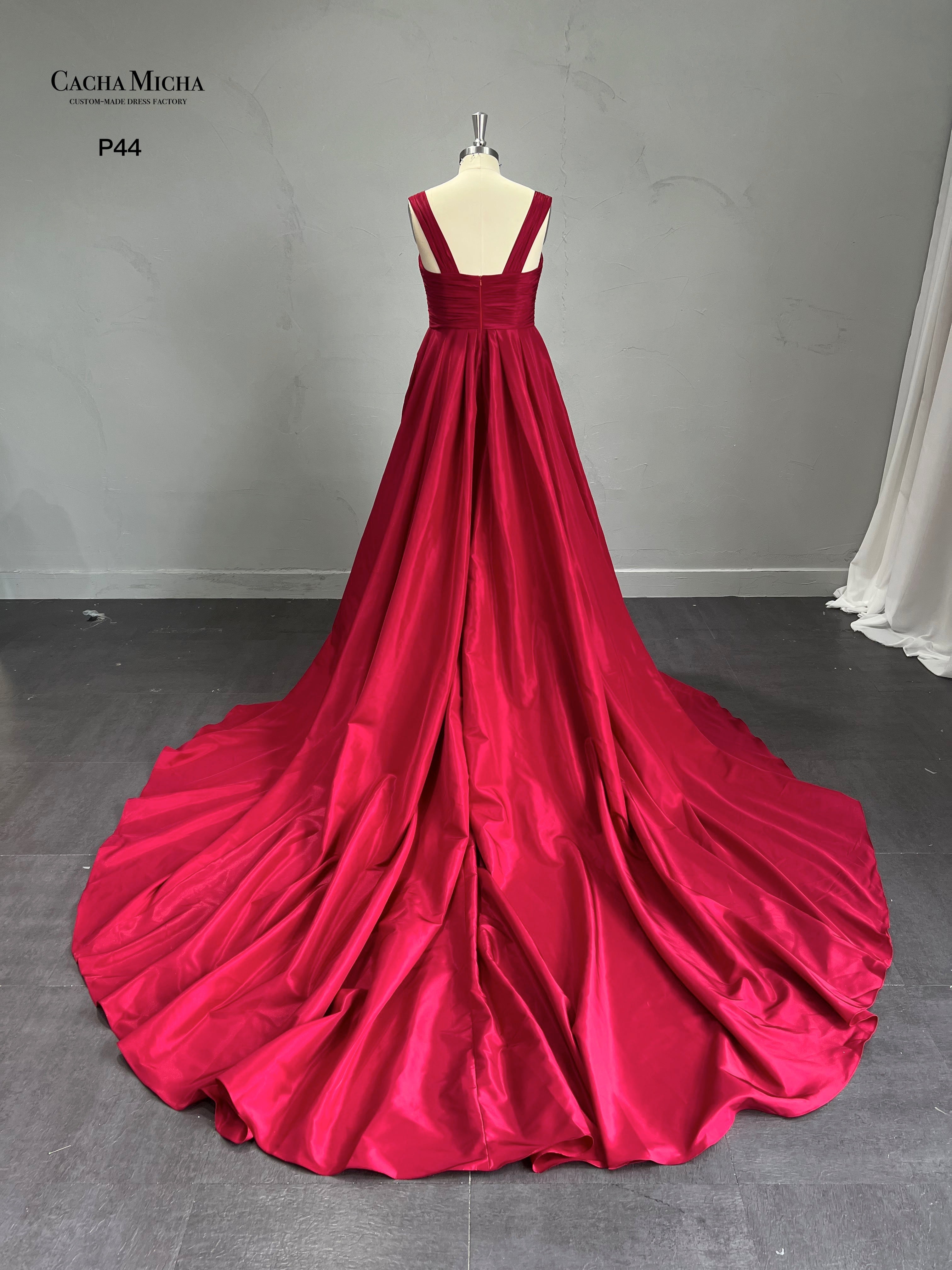 Long Train Burgundy Red Prom Dress P44
