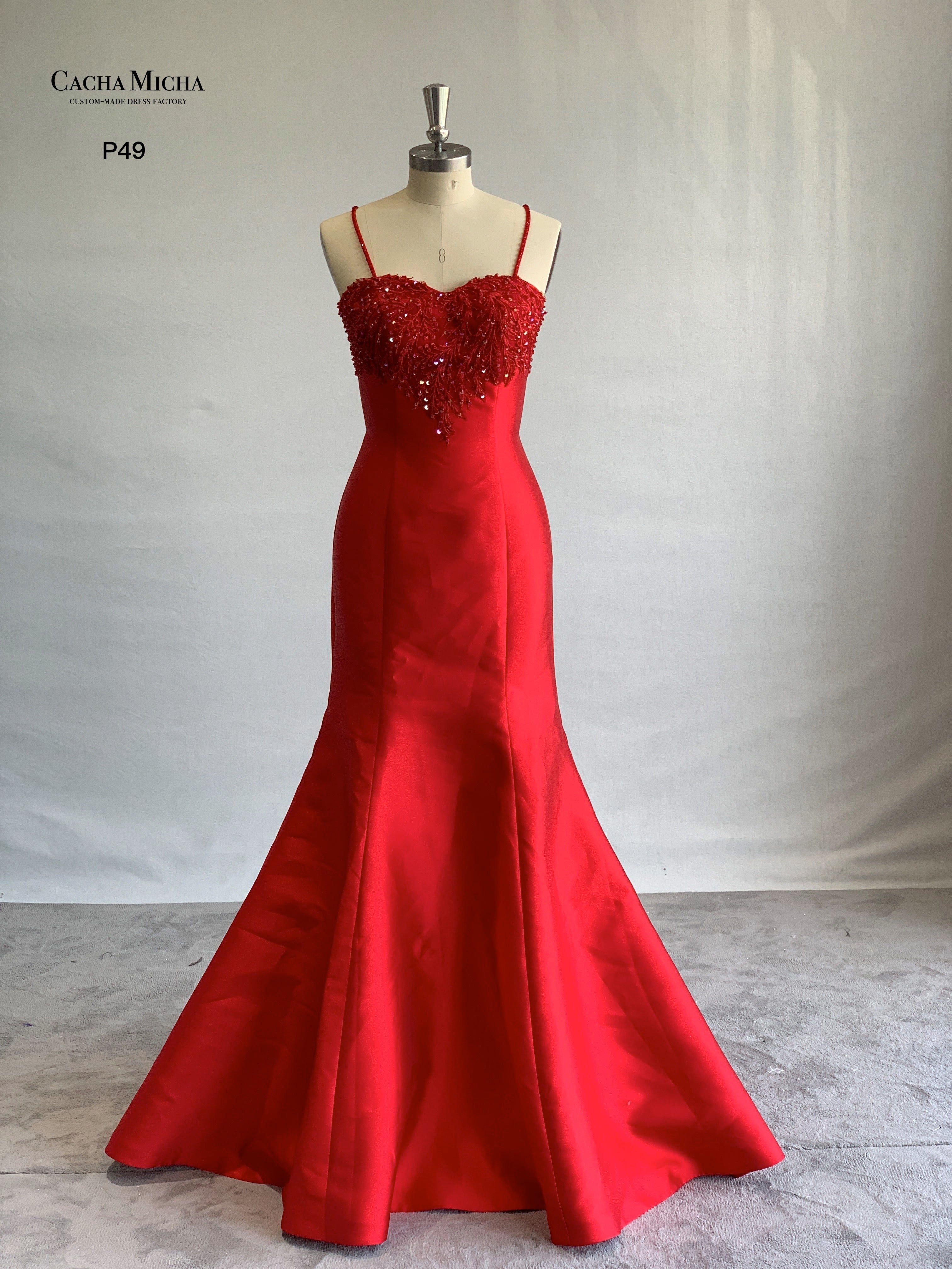 Sexy Open Back Red Mikado Prom Dress P49