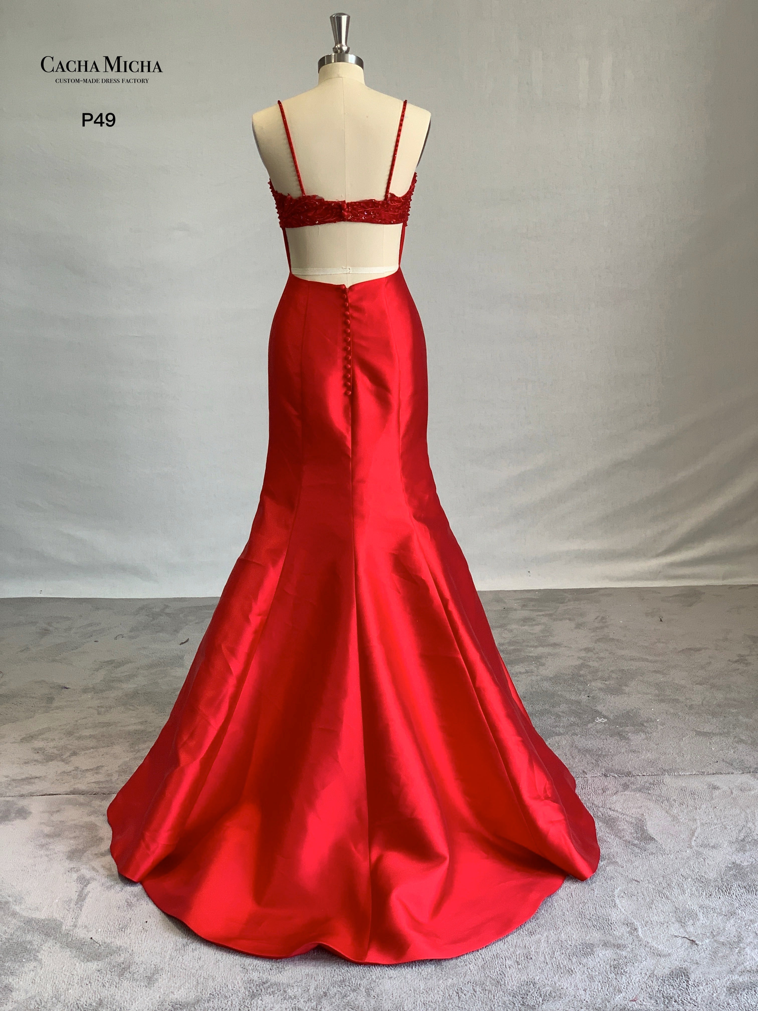 Sexy Open Back Red Mikado Prom Dress P49