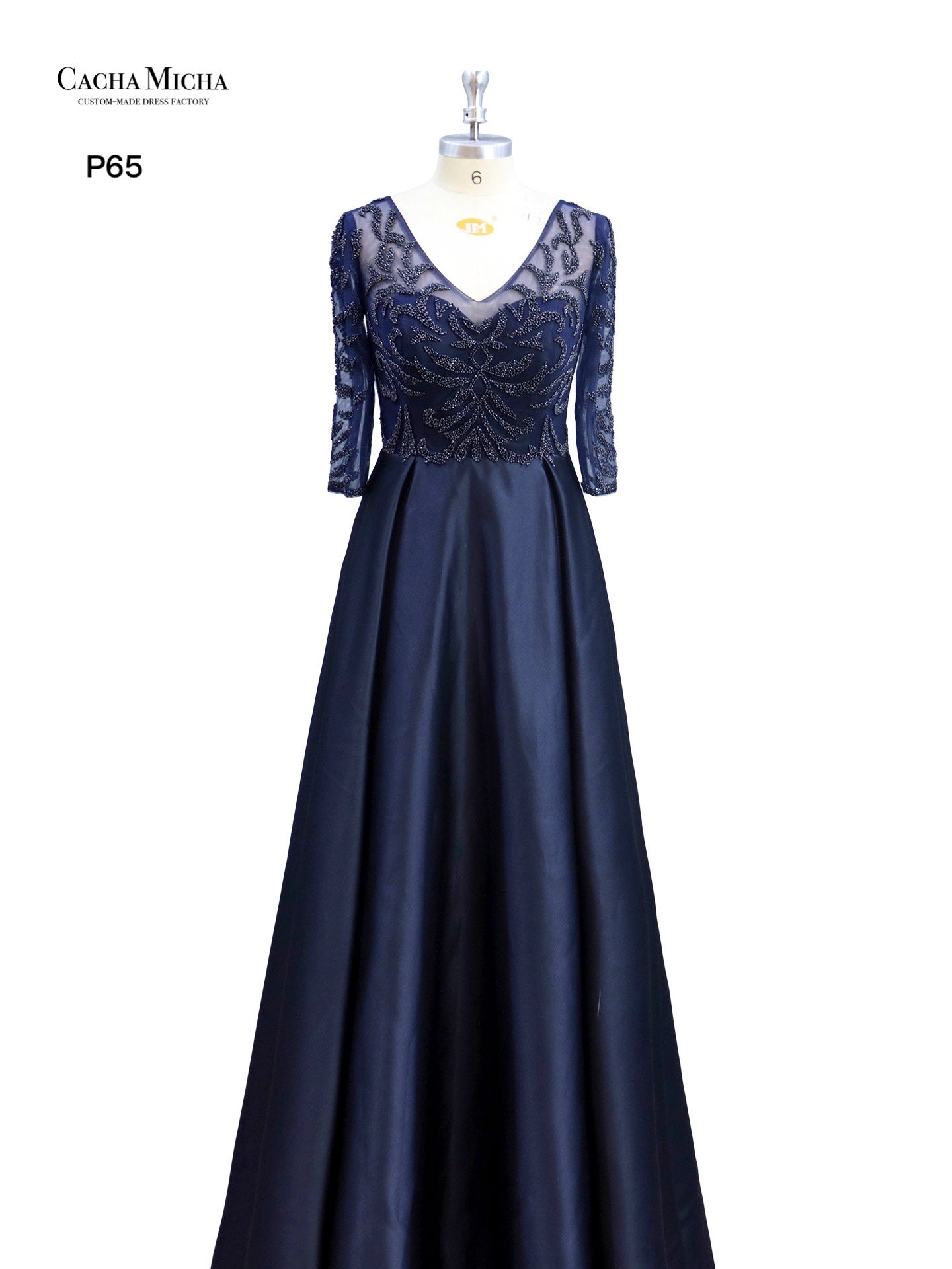 Heavy Beaded 3/4 Sleeves Navy Evening Dress P65