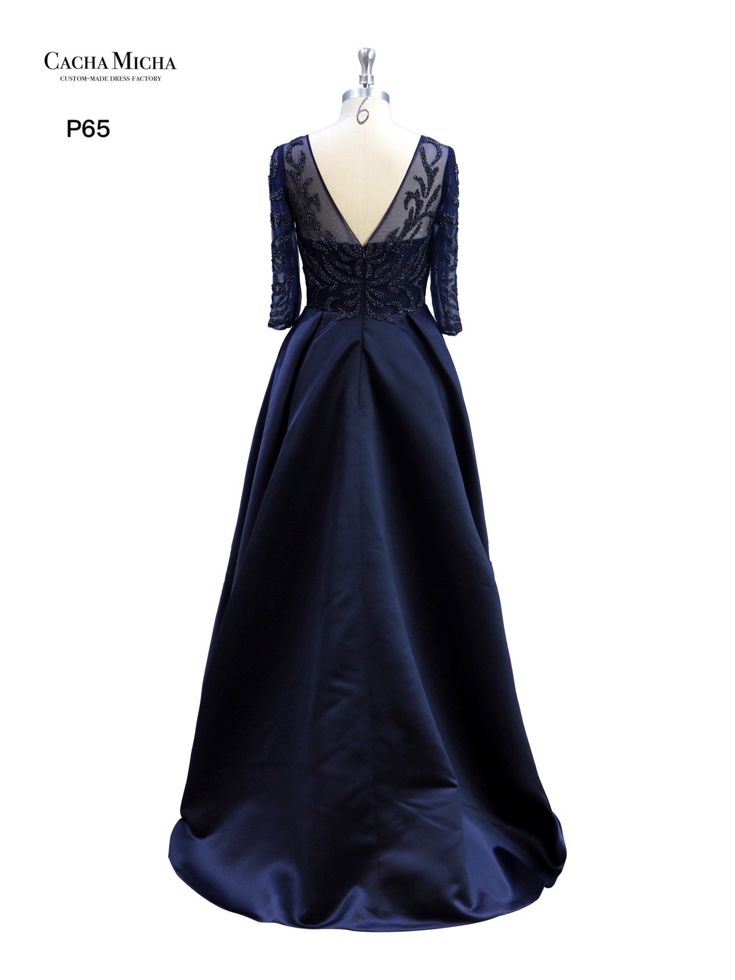 Heavy Beaded 3/4 Sleeves Navy Evening Dress P65