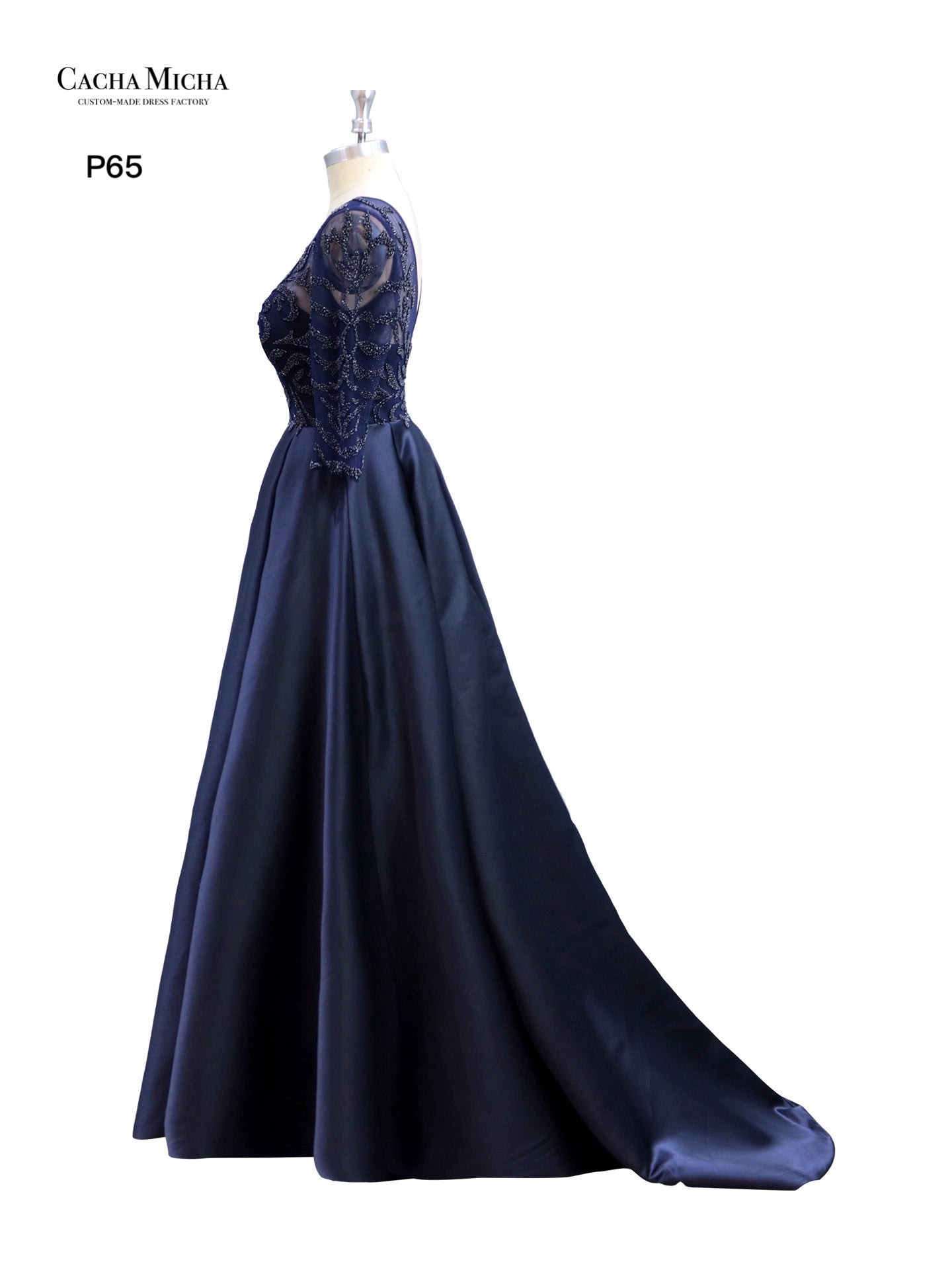 Heavy Beaded 3/4 Sleeves Navy Evening Dress P65