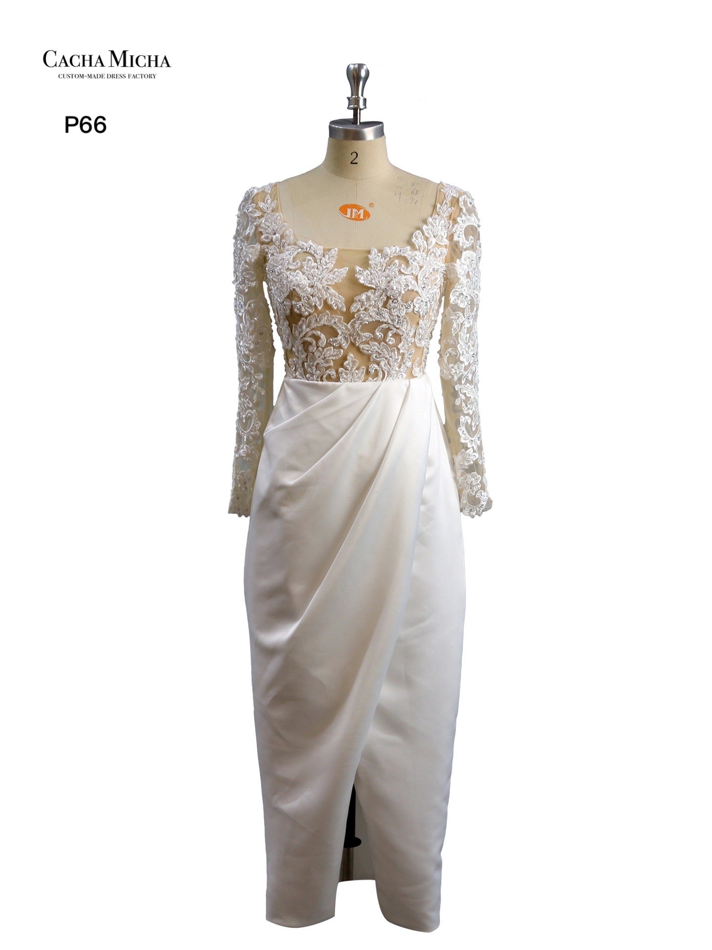 Long Sleeves Lace Bridal Party Dress P66