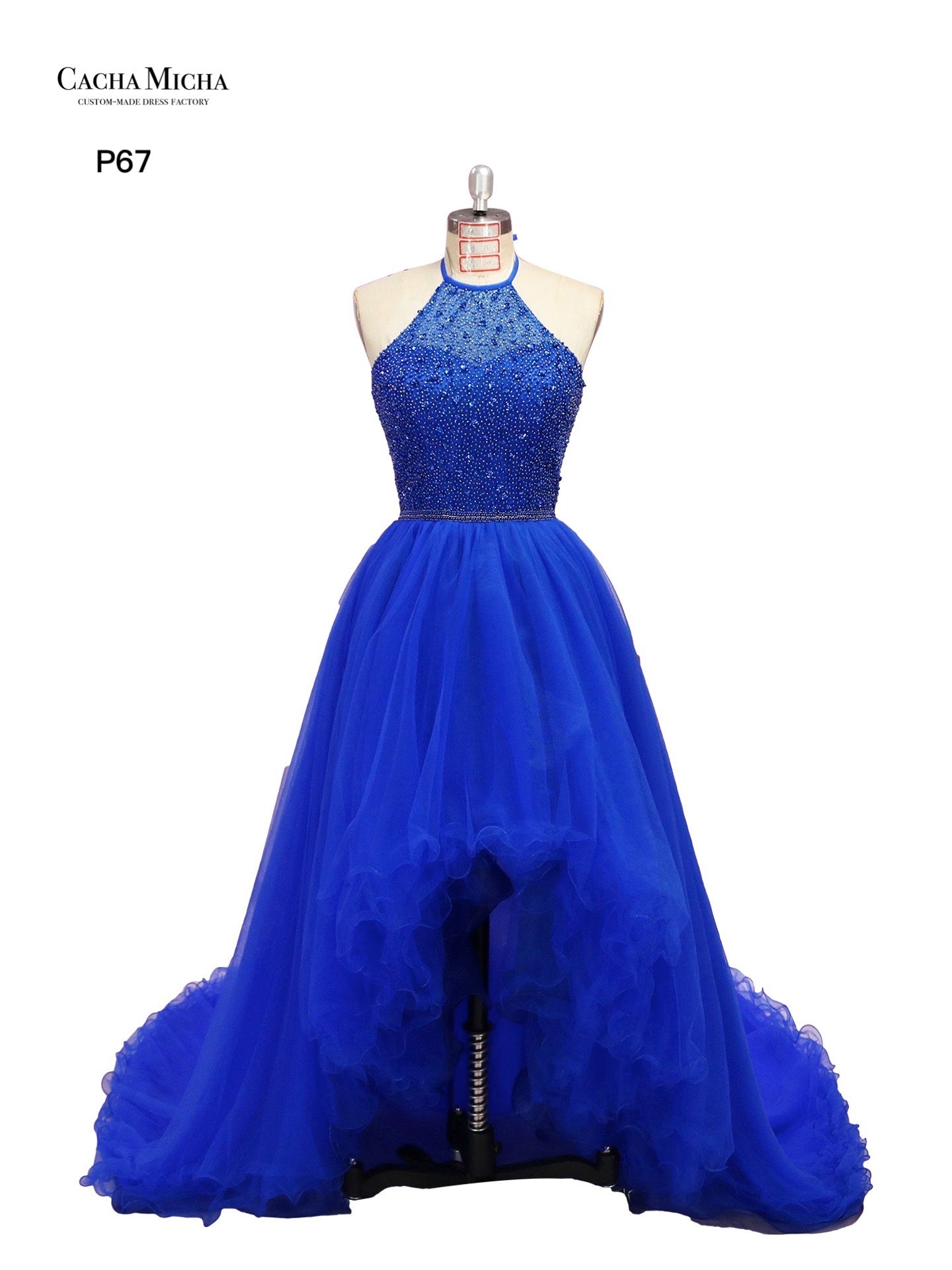 Heavy Beaded Royal Blue High-Low Prom Dress P67