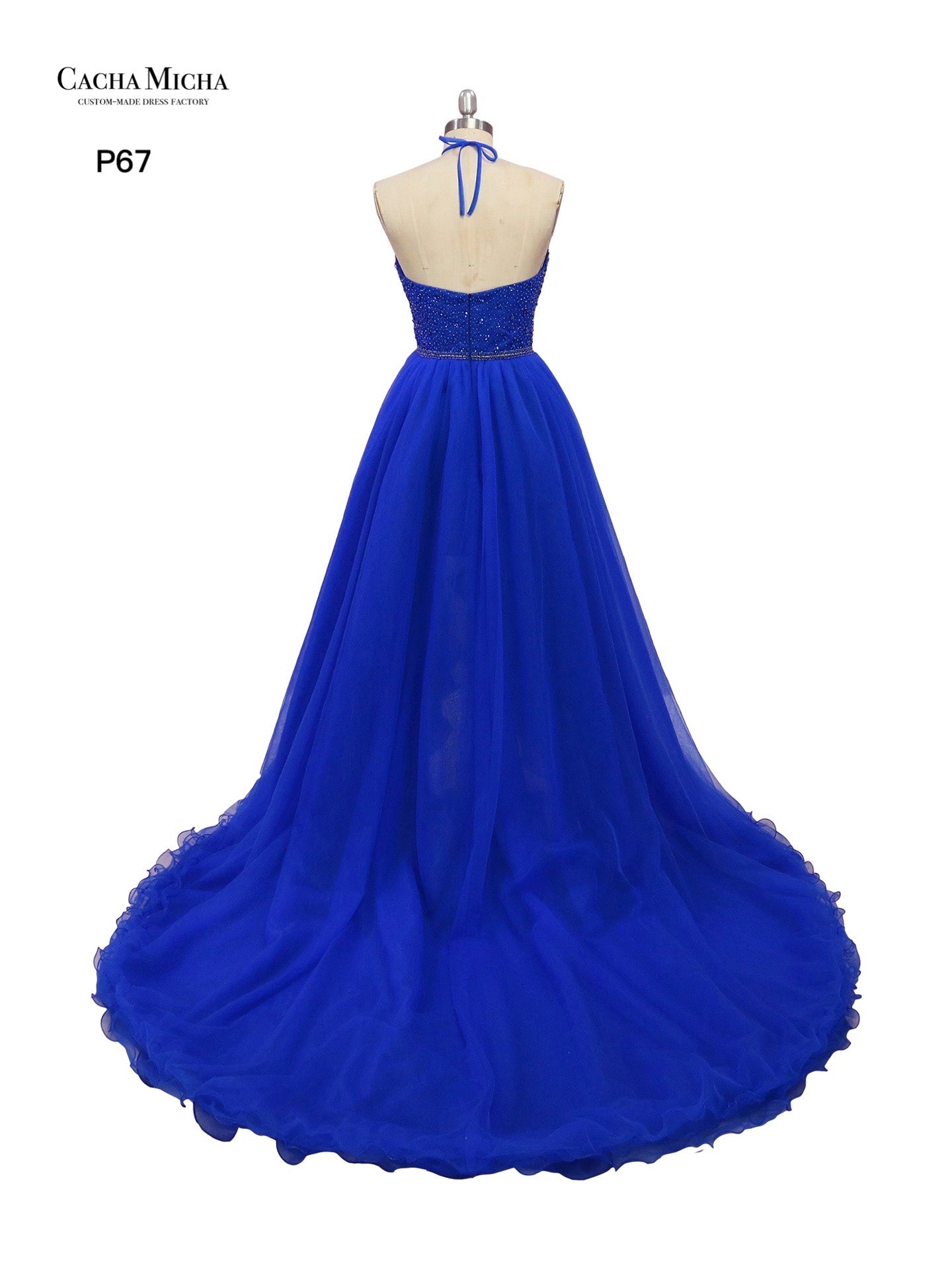 Heavy Beaded Royal Blue High-Low Prom Dress P67