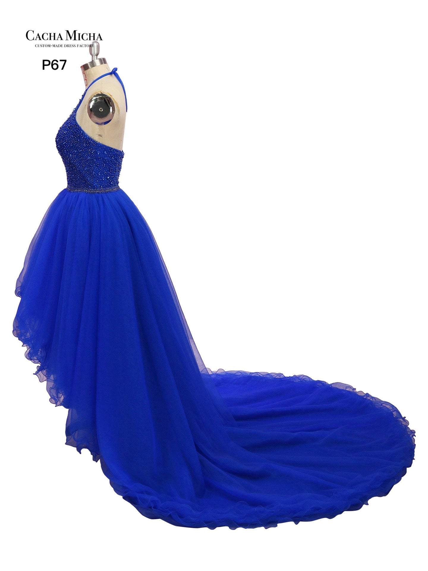 Heavy Beaded Royal Blue High-Low Prom Dress P67