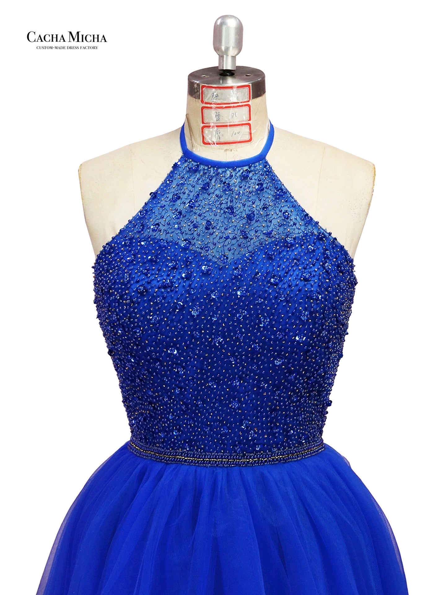 Heavy Beaded Royal Blue High-Low Prom Dress P67