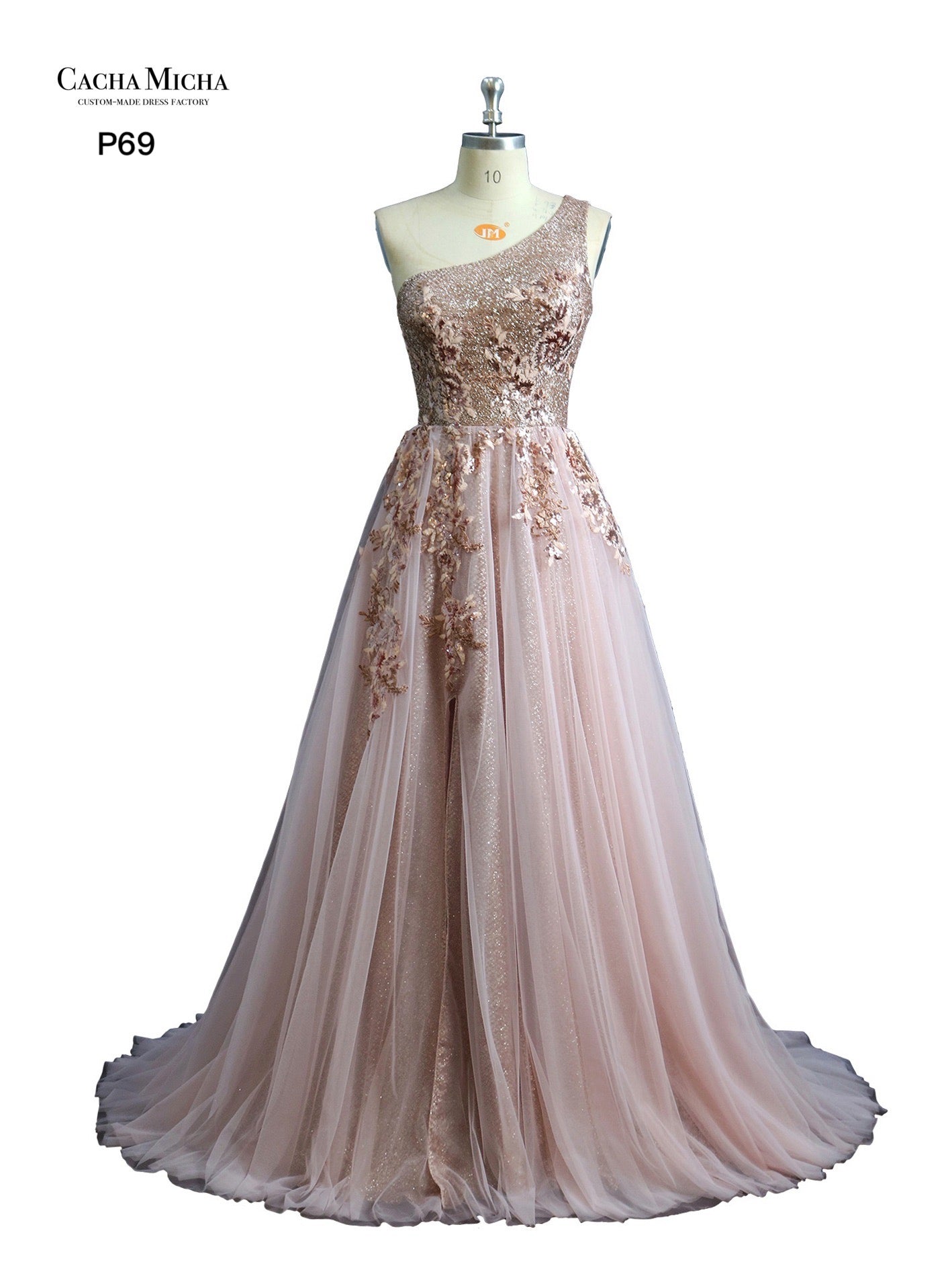 One Shoulder Sequin Lace Dusty Pink Prom Dress P69