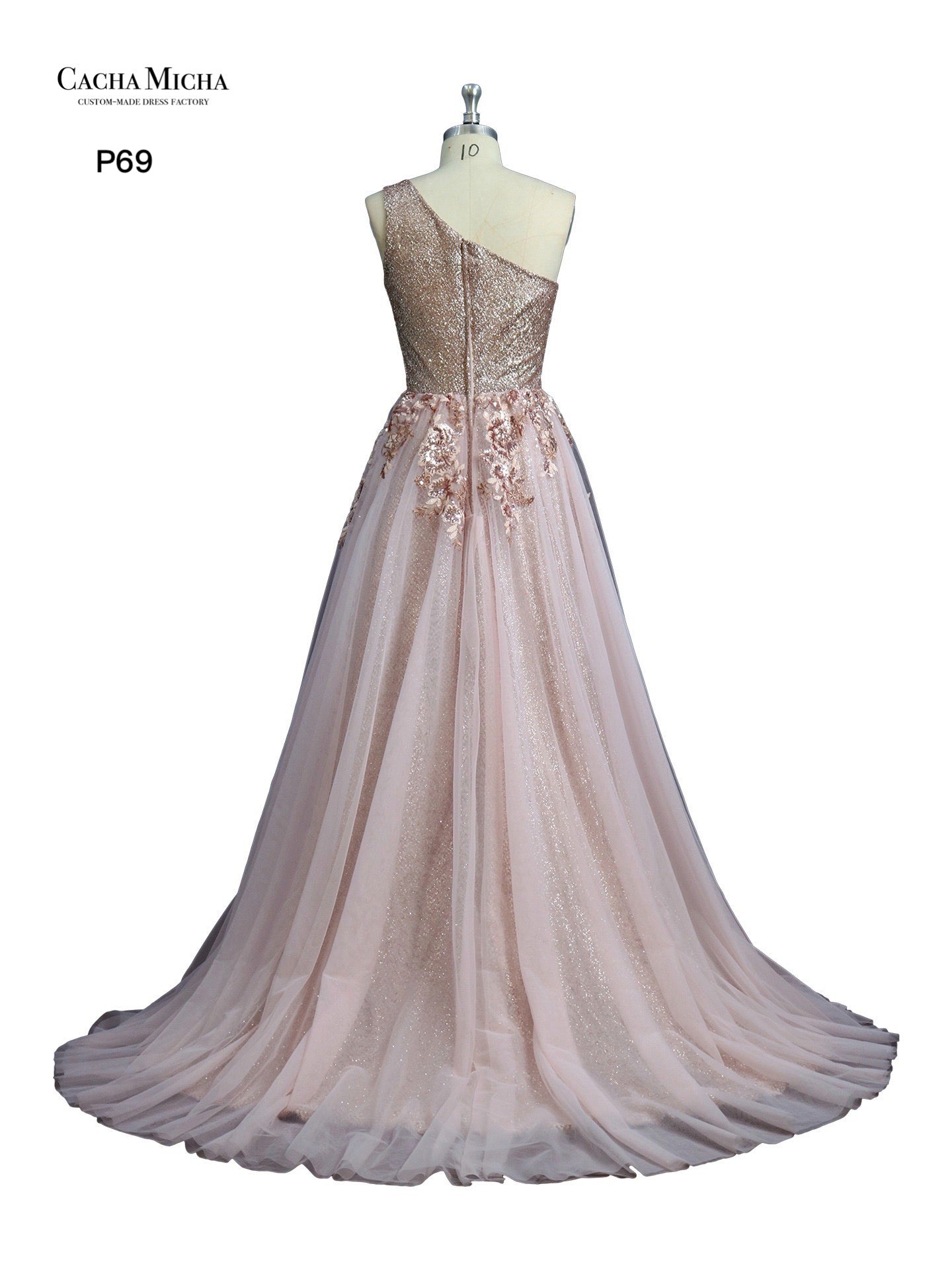 One Shoulder Sequin Lace Dusty Pink Prom Dress P69