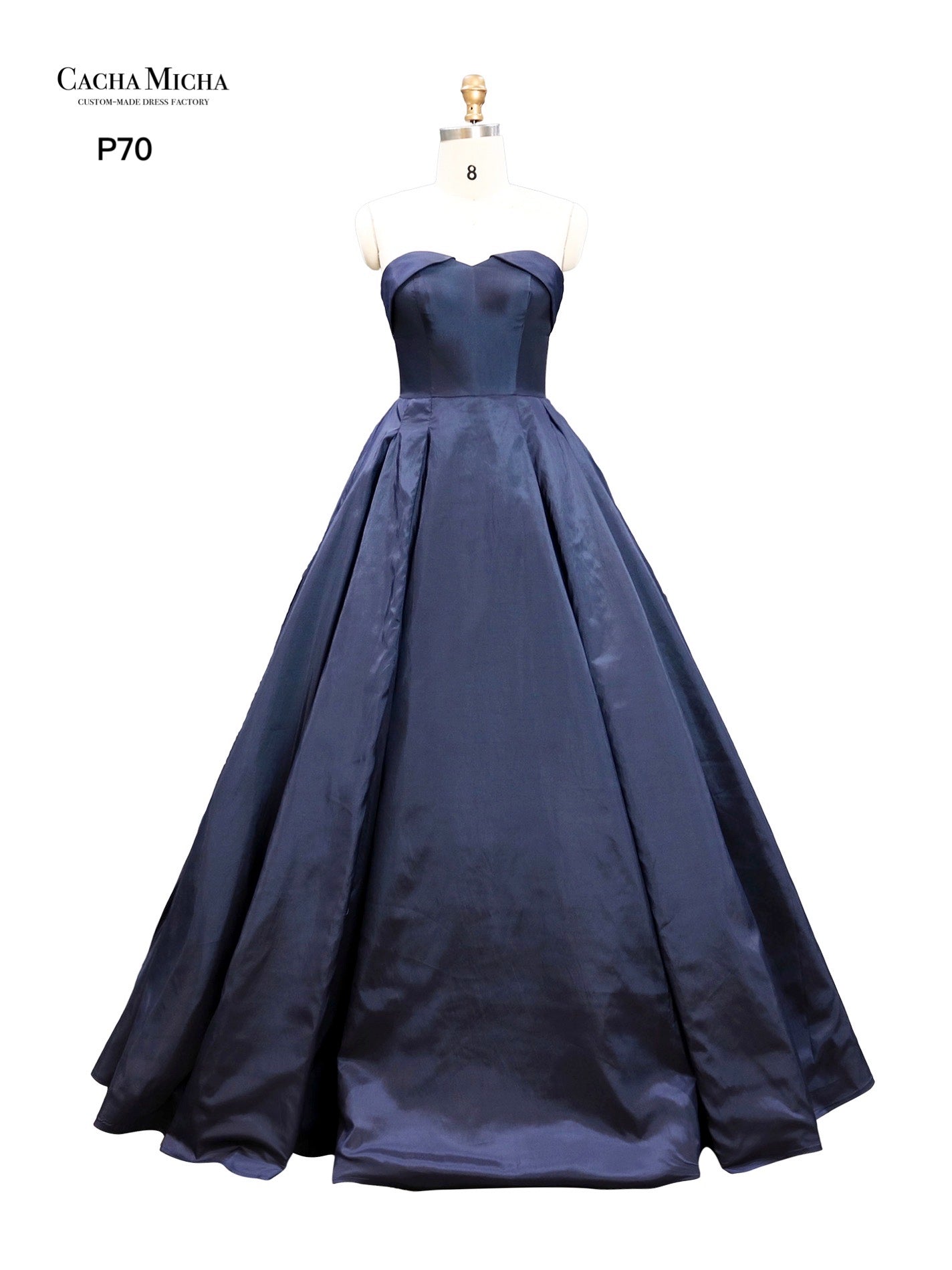 Sweetheart Navy Blue Satin Prom Dress P70