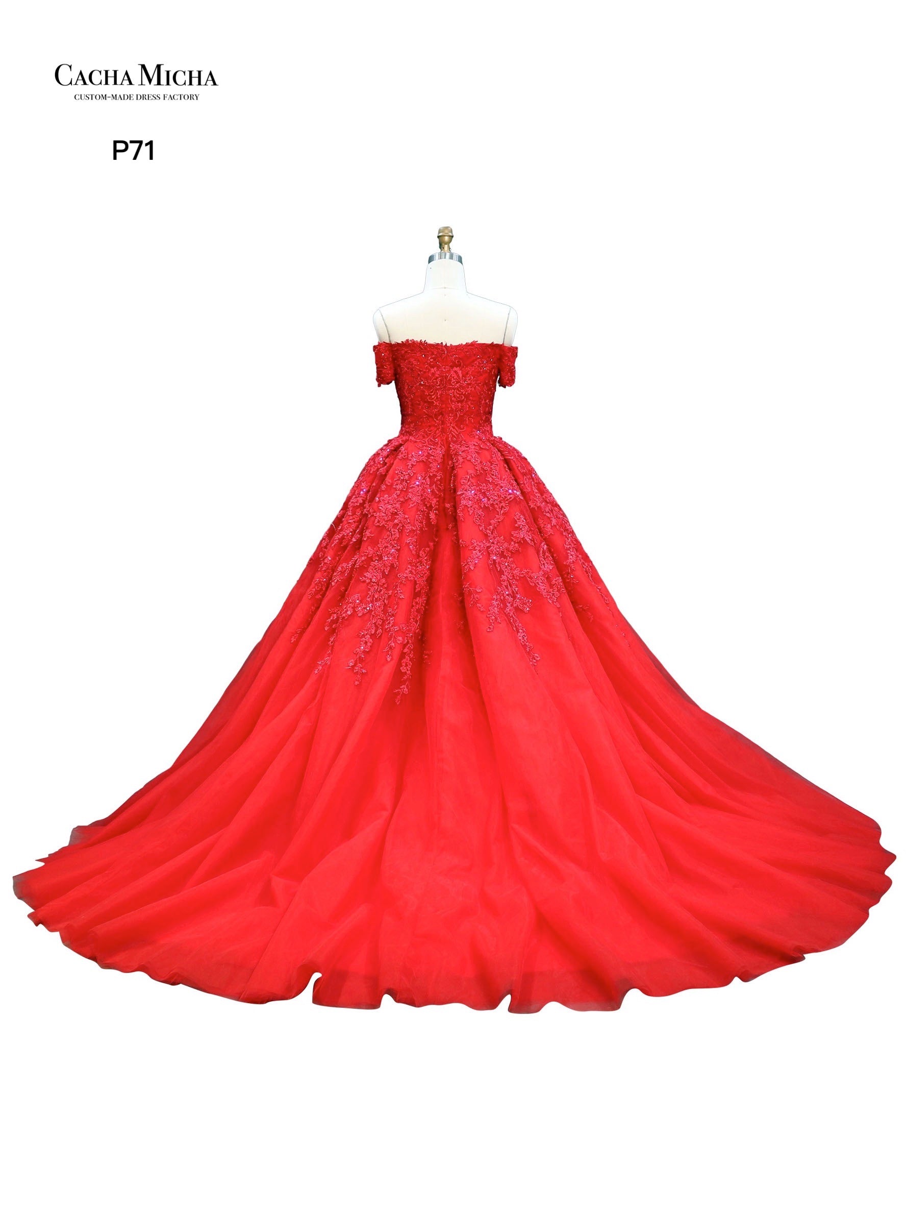 Off Shoulder Lace Ball Gown Red Prom Dress P71