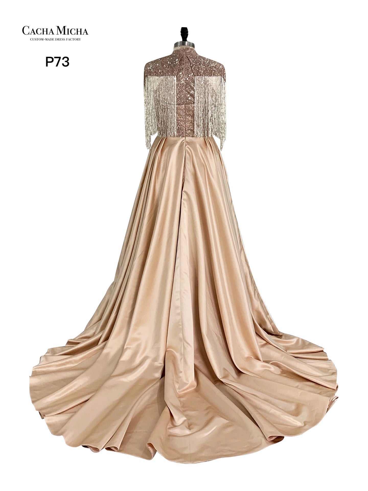 Silver Beaded Tassel Champagne Prom Dress P73