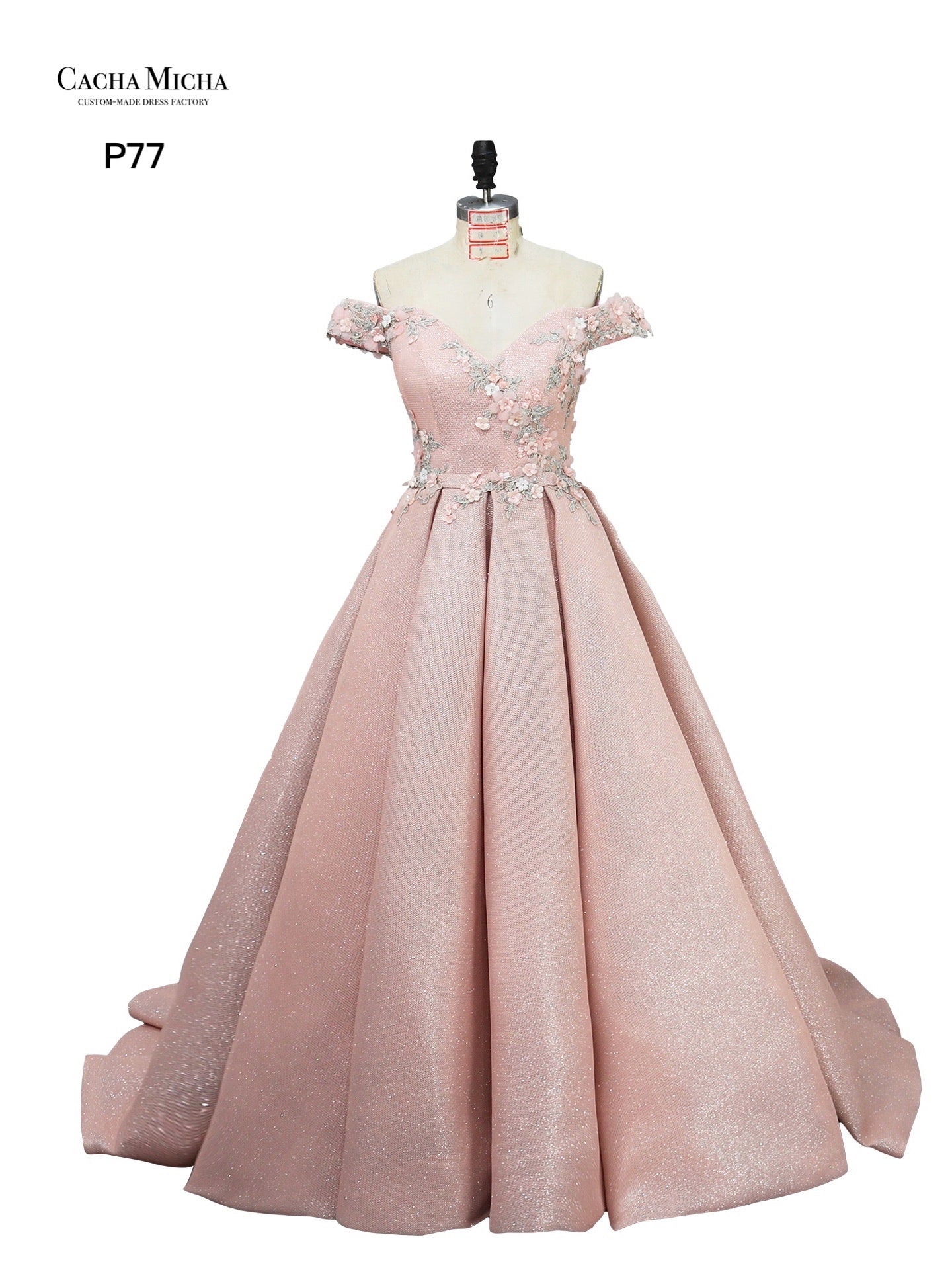 Matallic Pink Off Shoulder Ball Gown Prom Dress P77