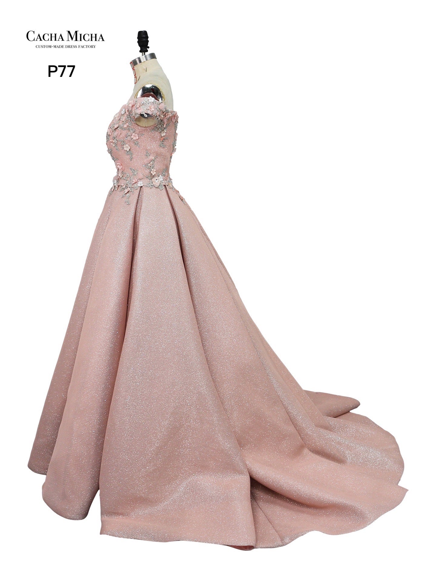 Matallic Pink Off Shoulder Ball Gown Prom Dress P77