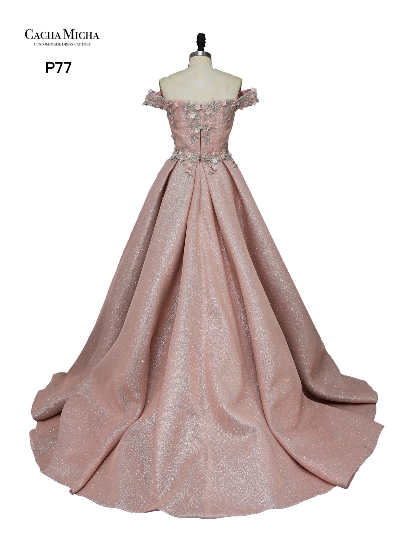 Matallic Pink Off Shoulder Ball Gown Prom Dress P77