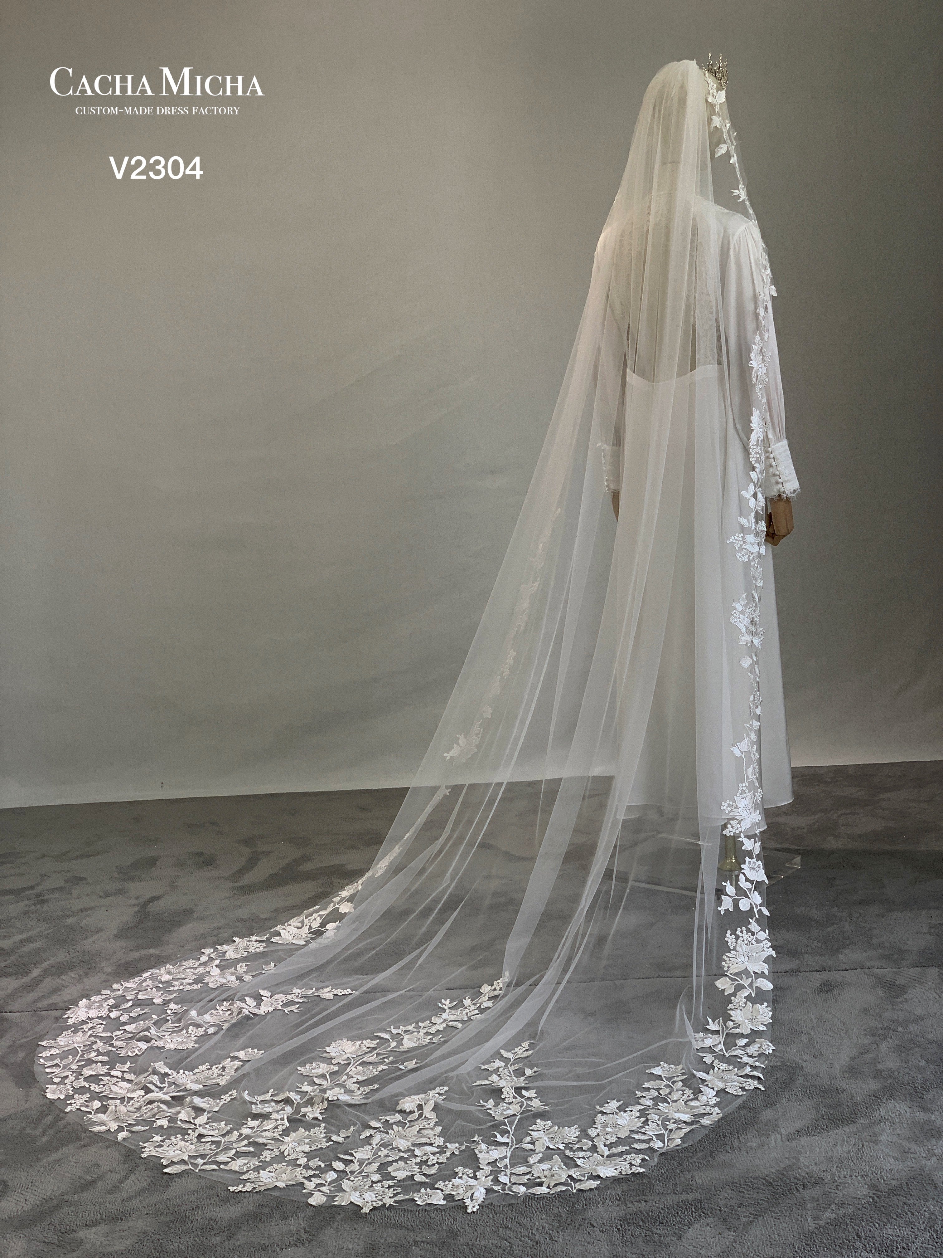 Chapel Length Lace Bridal Veil V2304