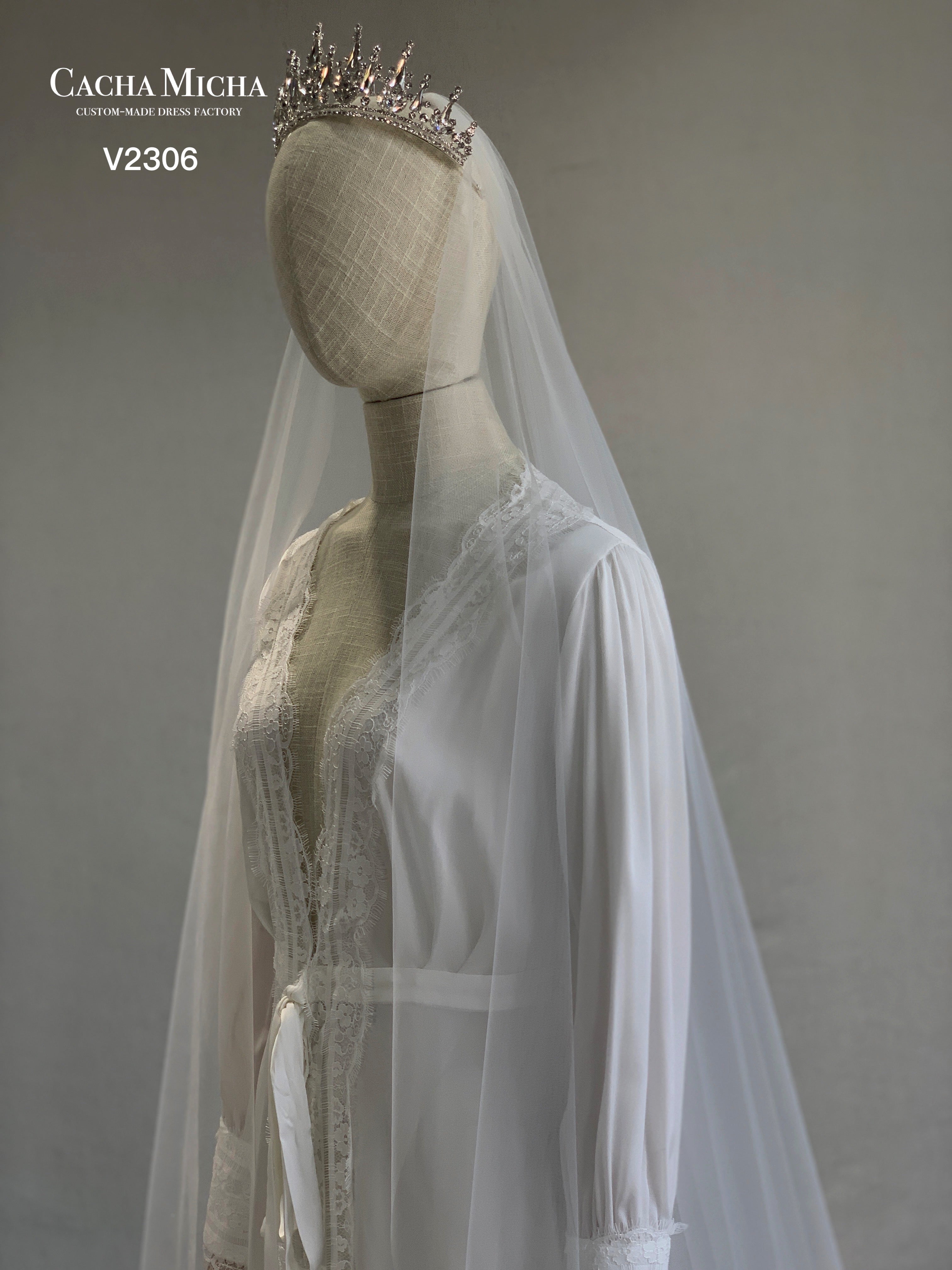 Thin Lace Hips Length Bridal Veil V2306