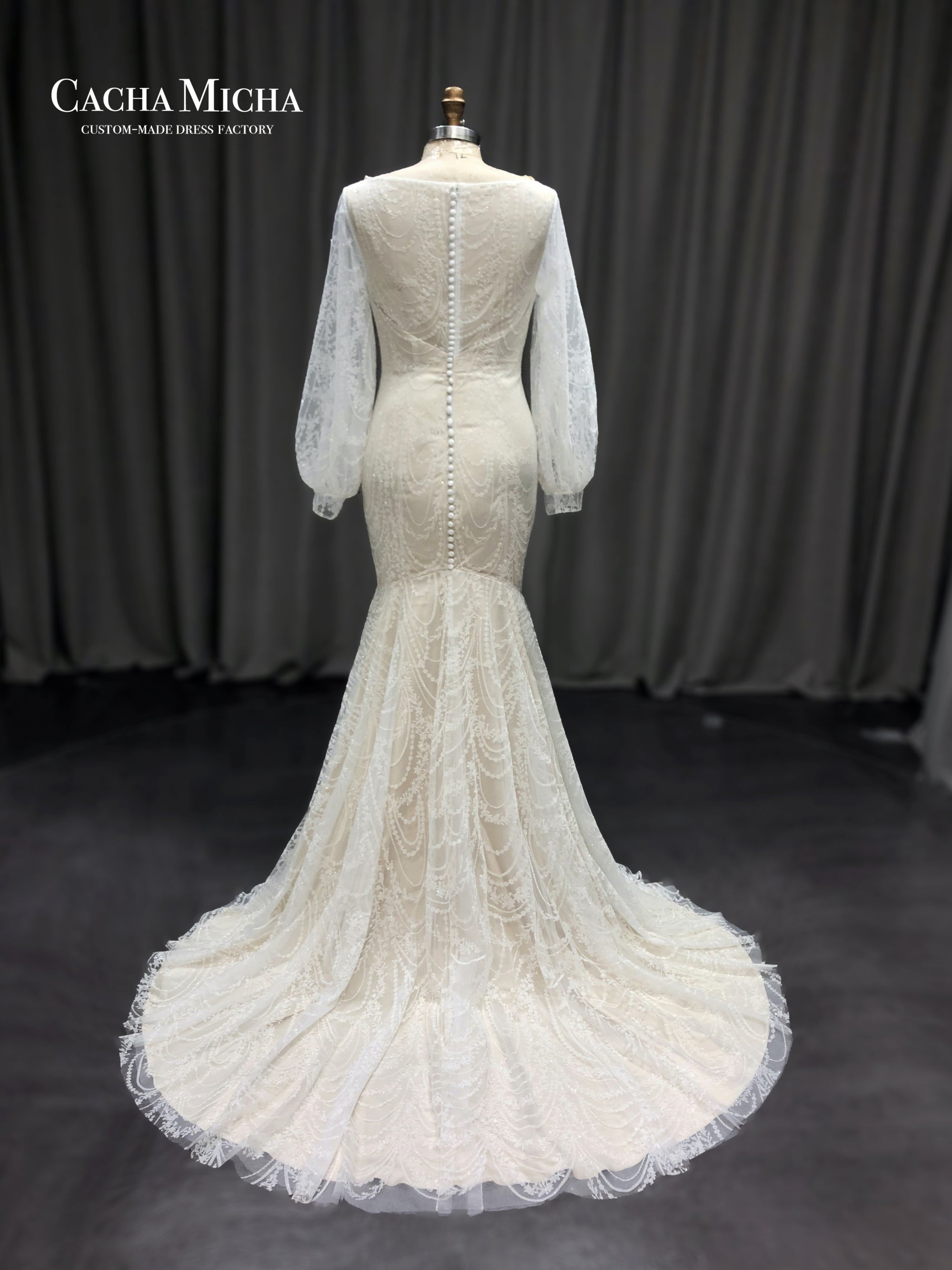 glitter lace long sleeves mermaid wedding dress 211210