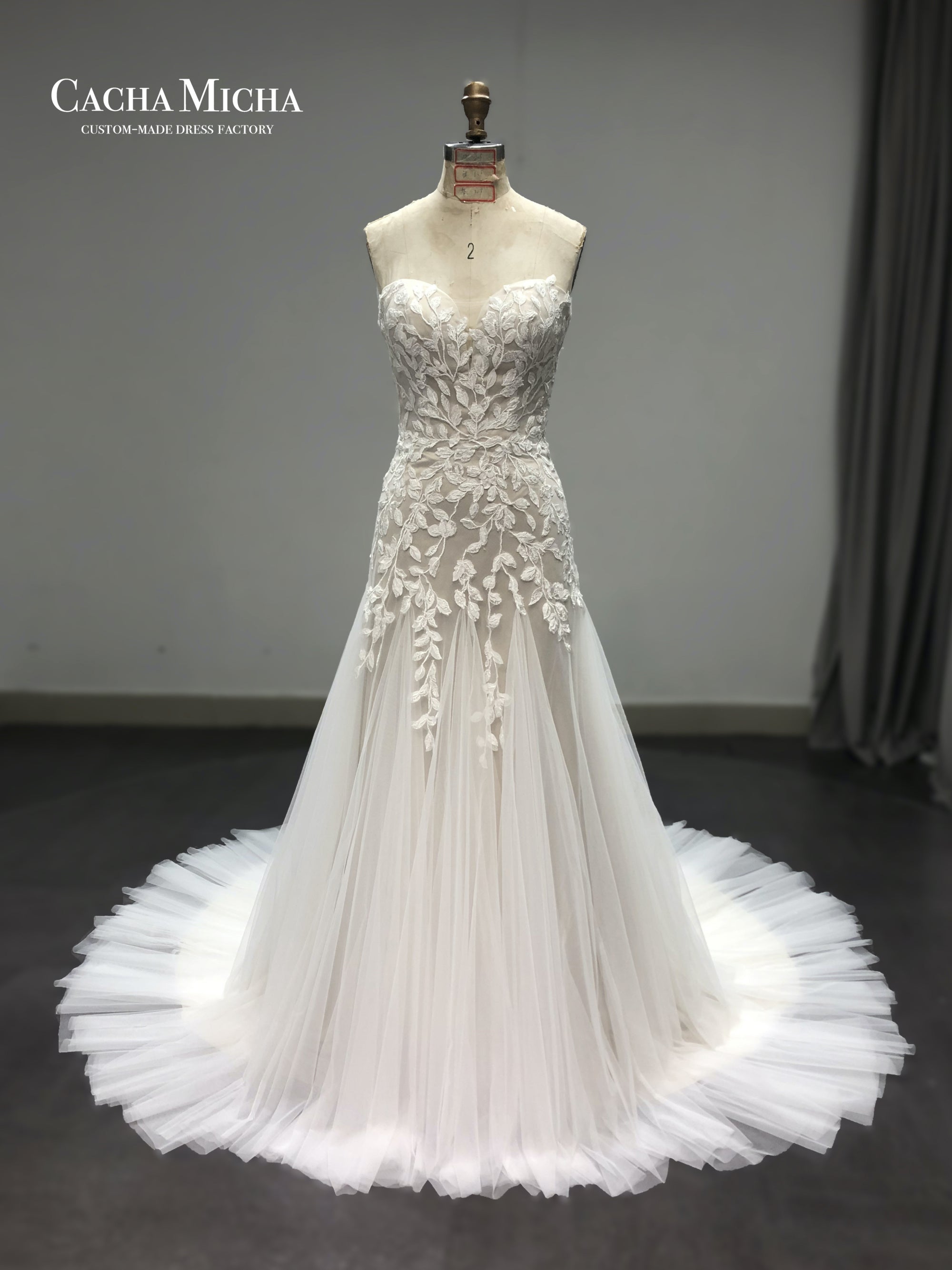 sweetheart lace trumpet wedding dress with godet 211216