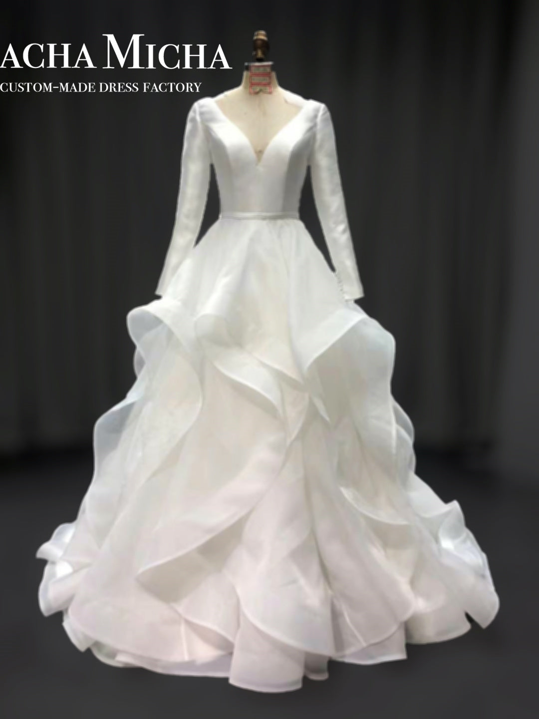 Mikado long sleeves organza ball gown wedding dress 211221