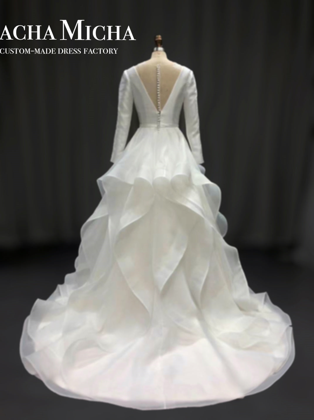 Mikado long sleeves organza ball gown wedding dress 211221