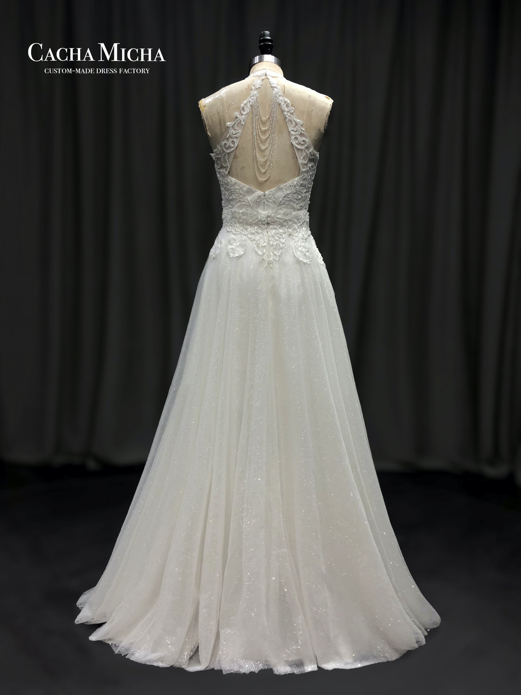 keyhole back beaded lace top chiffon wedding dress 211225