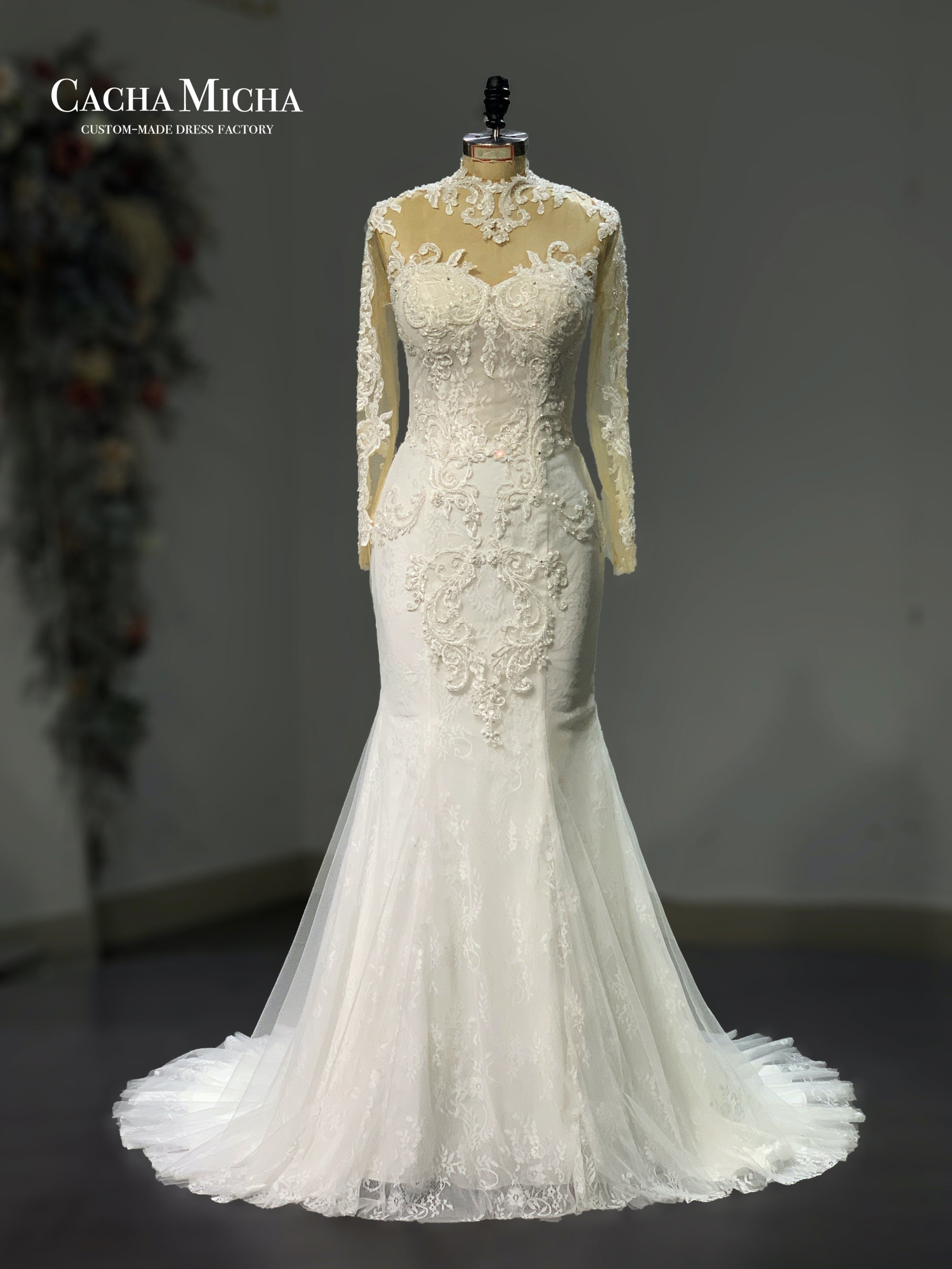 Ready to Ship 2 Pieces Beaded Lace Mermaid Wedding Dress R3563