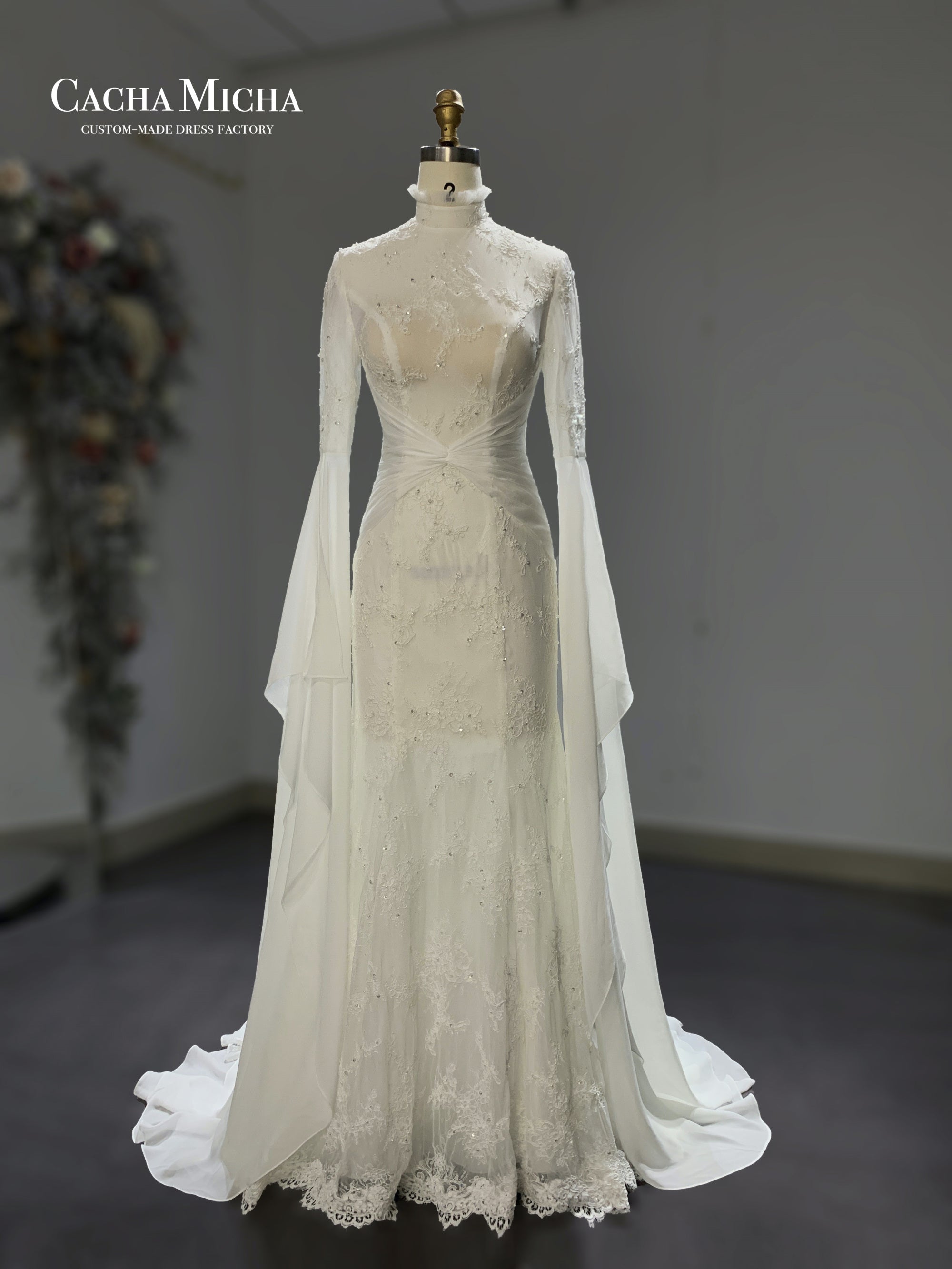 long bell sleeves lace bohemia wedding dress 211252